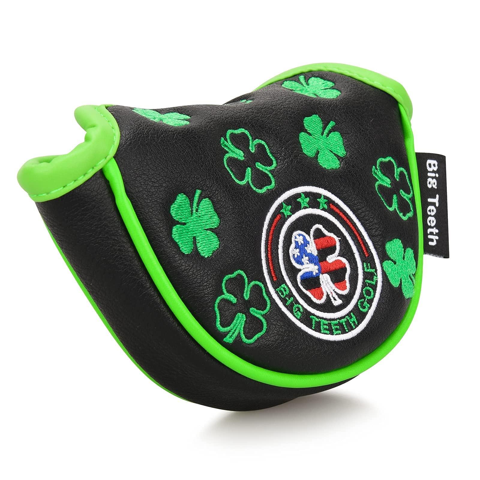 BIG TEETH Golf Putter Cover Half Mallet Mini Small Golf Headcover Club Head Protector Magnetic Closure Leather for Scotty Cameron Taylormade Odyssey (Black Clover)