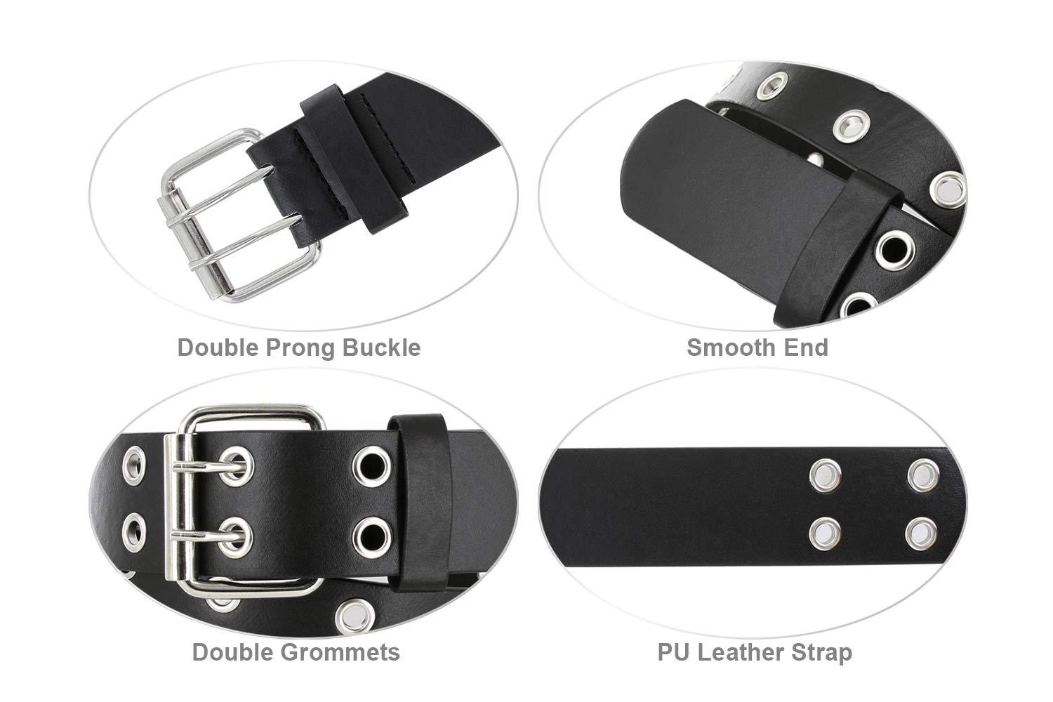 Belts.com Solid Rich Fashion Color Double Grommet Twin Prong Leather Casual Jean Belt 1 1/2" Wide (White- XL)