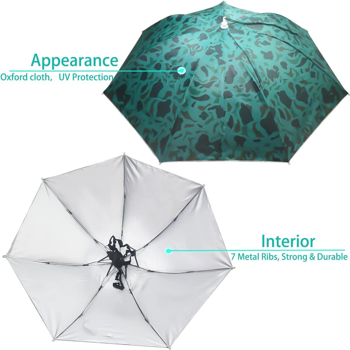 Bocampty Umbrella Hat, Bocamoty 37 inch Fishing Umbrella Hat Hands Free Foldable UV Protection Umbrella Cap Adjustable Headwear for Fishing Golf Beach Gardening Sunshade Outdoor