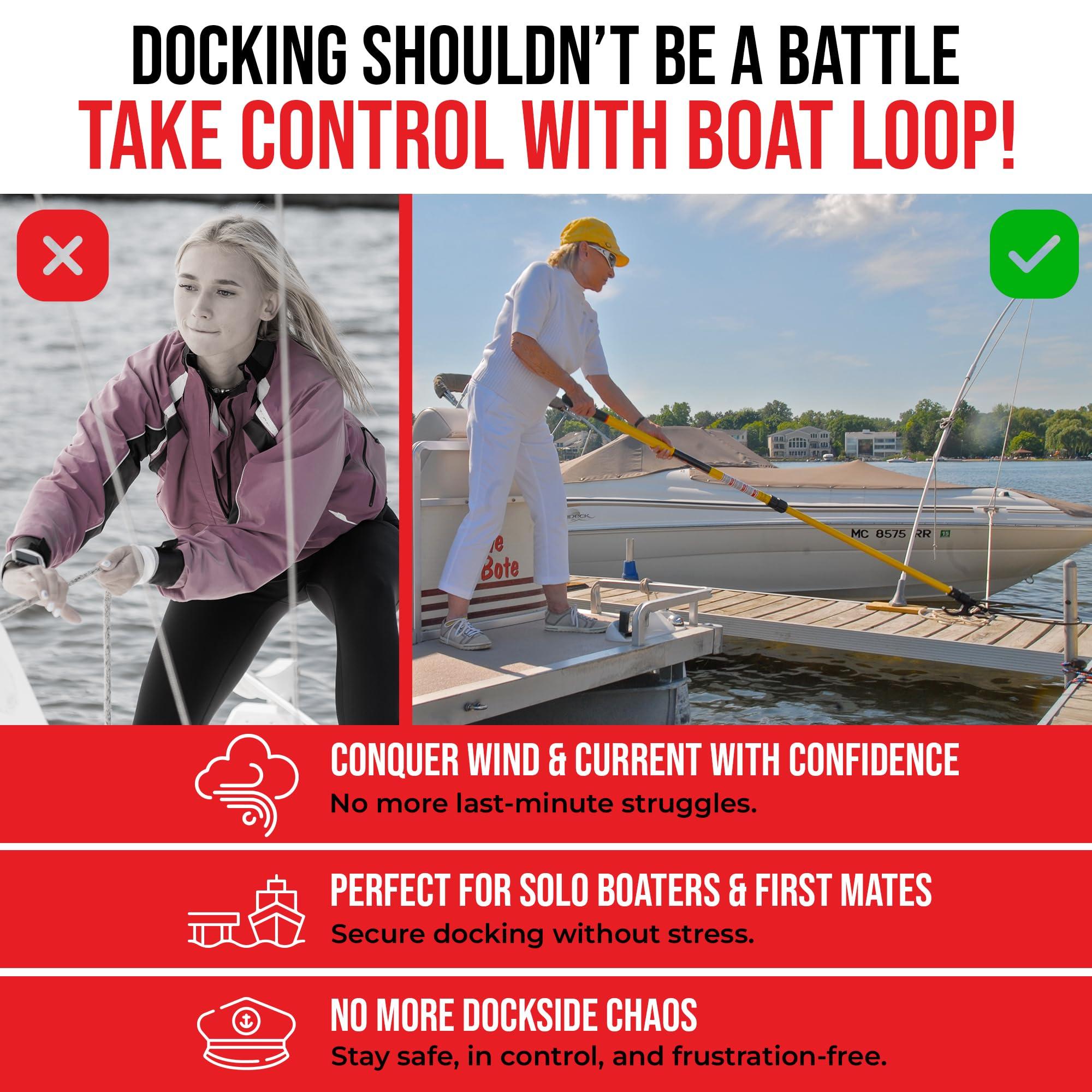 The Boat Loop Boat Loop Extendable Fiberglass Boat Hook with Dual Loops & Rubber Tip - Adjustable 2-8ft Pole for Dock Lines & Rope Handling - Marine Boat Accessories with Quick-Lock Release System