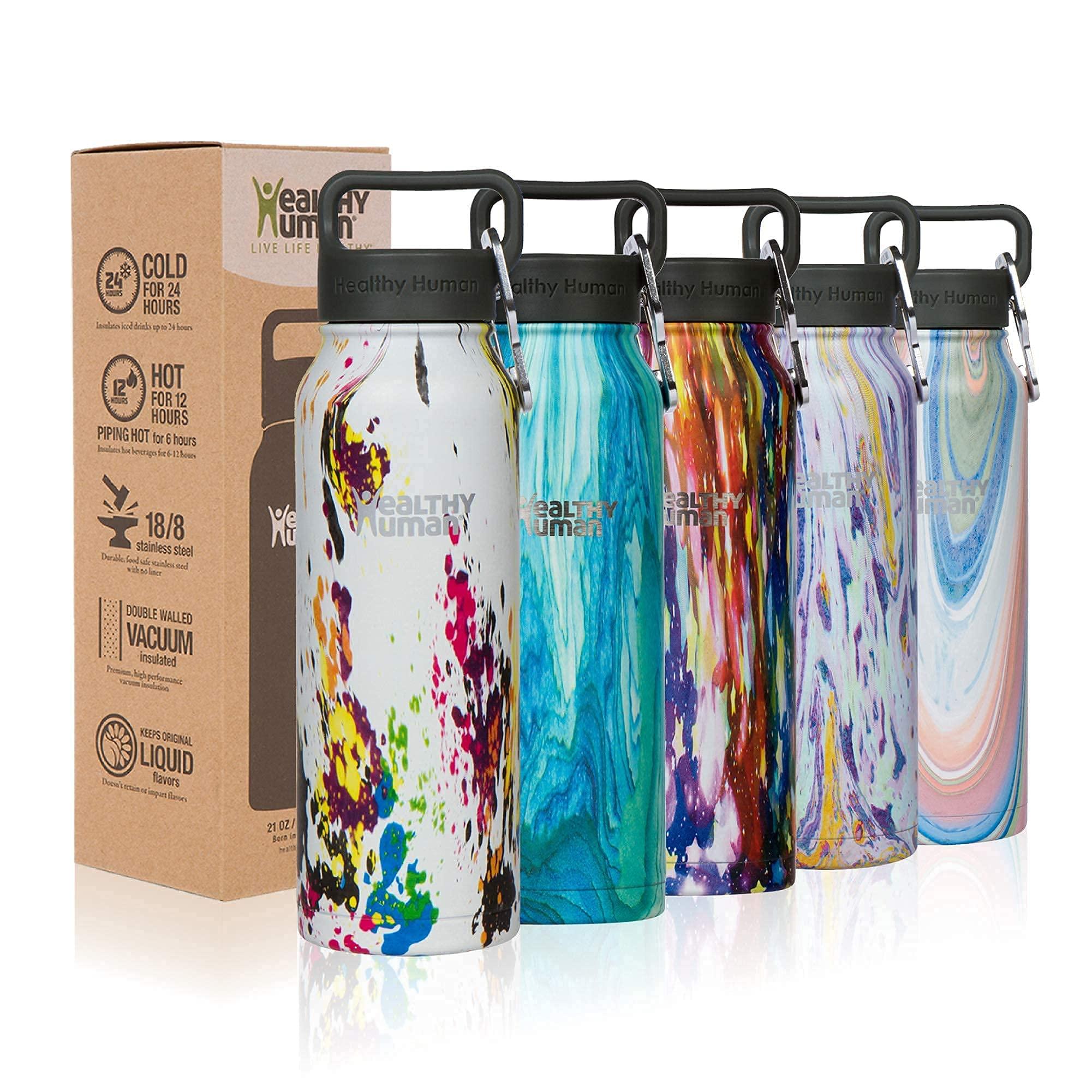 Healthy Human Healthy Human Stainless Steel Water Bottle, Double Walled Vacuum Insulated Tumblers, Travel Bottles with Leak Proof Lid for Adults, Picnic, Camping, Hiking, Outdoor, 16 oz (473 ml), Art Deco