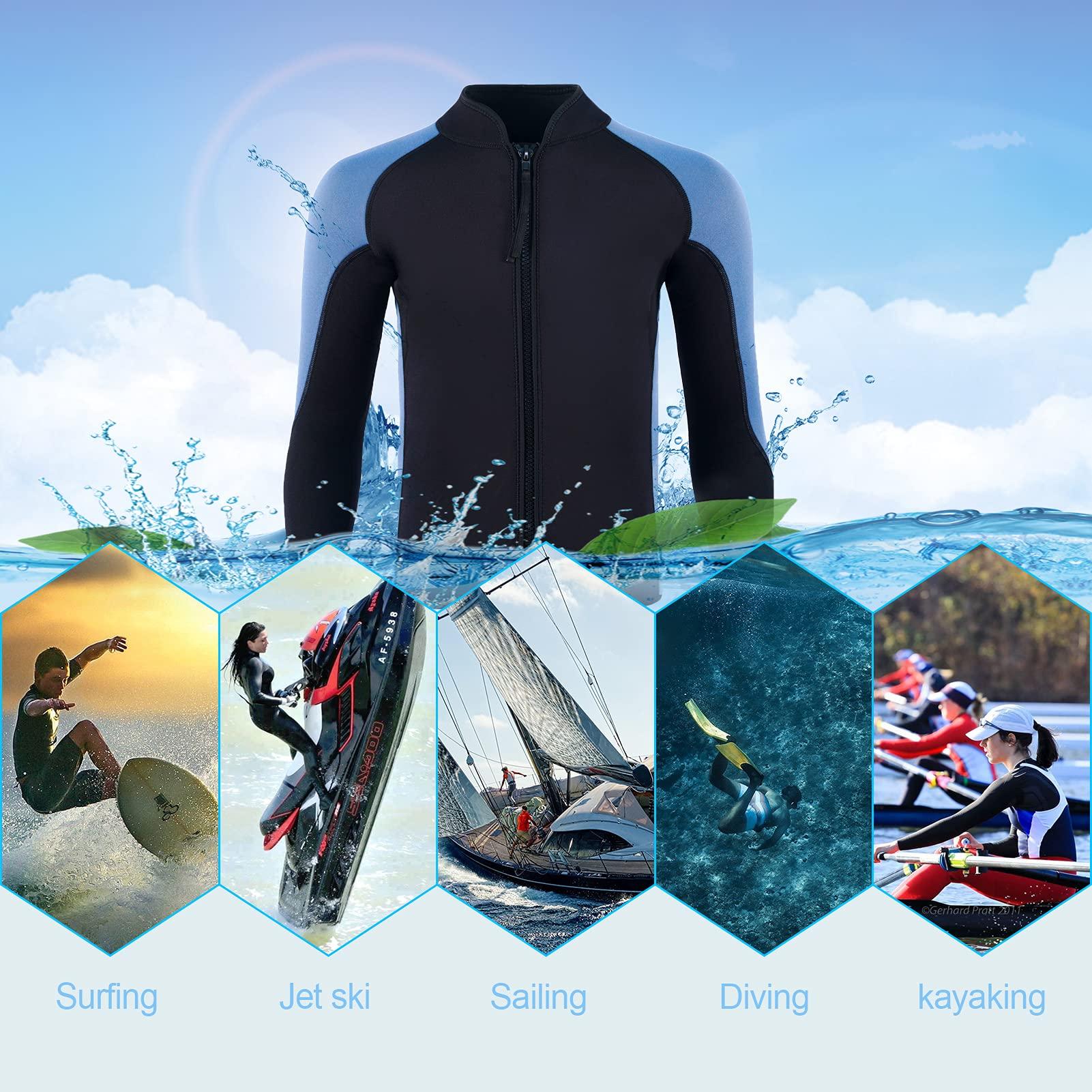 INTBOSS INTBOSS Wetsuit Top Men,2mm Mens Wetsuit Top Long Sleeve Wetsuit Jacket Men Front Zip Warm Neoprene Wets Suit Jackets for Men Stretch Mens Wetsuit Jacket