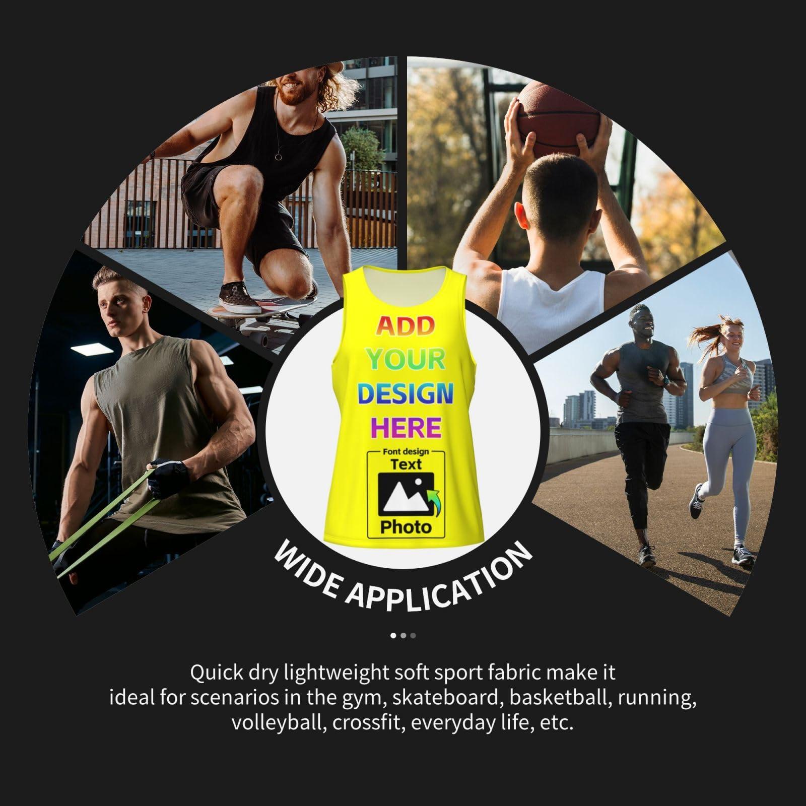 NineFit Basics Personalized Mens Tank Top Custom Men Sleeveless Tops Design Your Own Photo Text for Gym Running Tank Tops XXL C026 Yellow