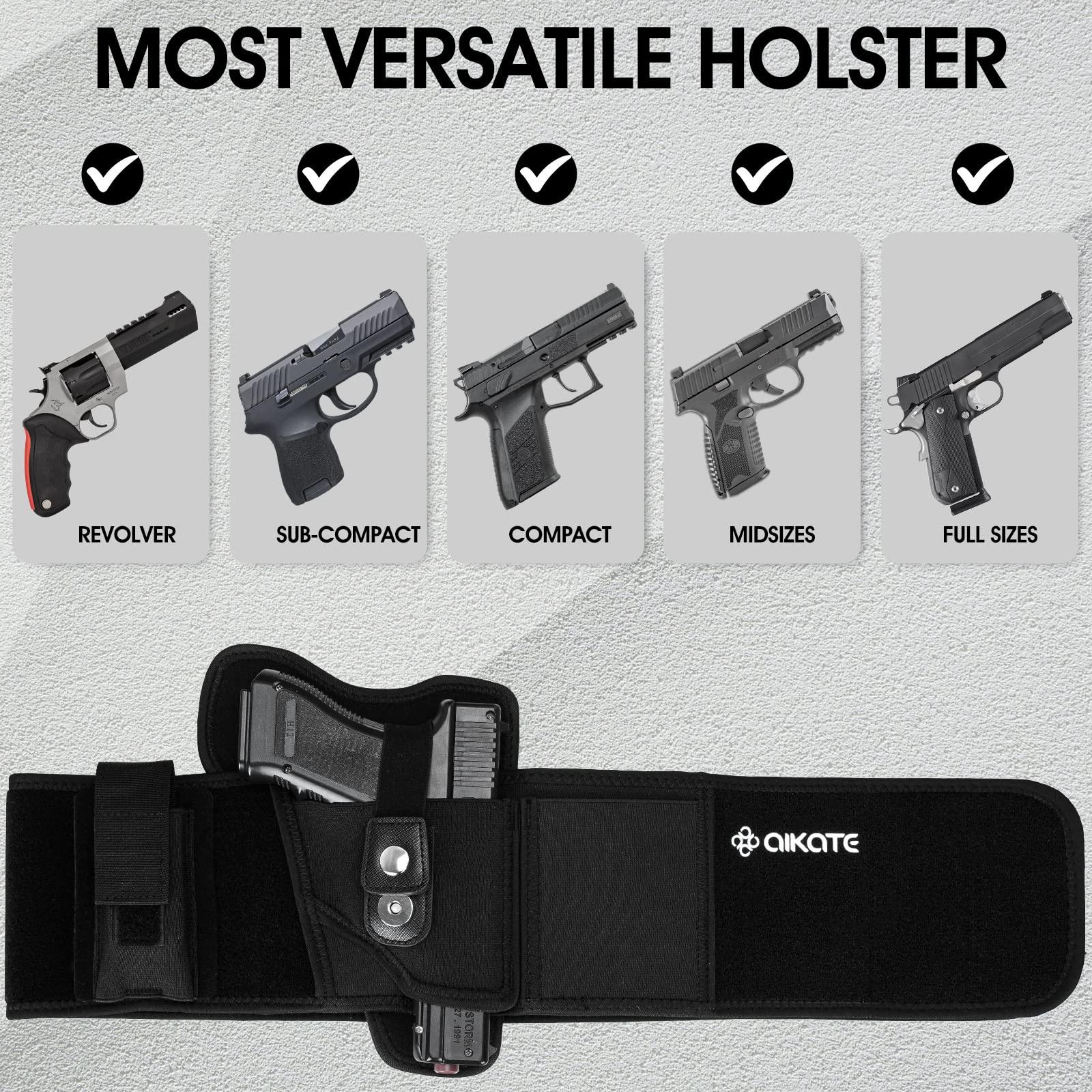 AIKATE Upgraded Belly Band Holster for Concealed Carry, Deep Concealment Gun Holster for Women/Men, Waist Holsters Fits for Glock 19, 17, 26, 43, Sig P365, Taurus G2C, Ruger, S&W M&P Shield 9MM Most Pistols