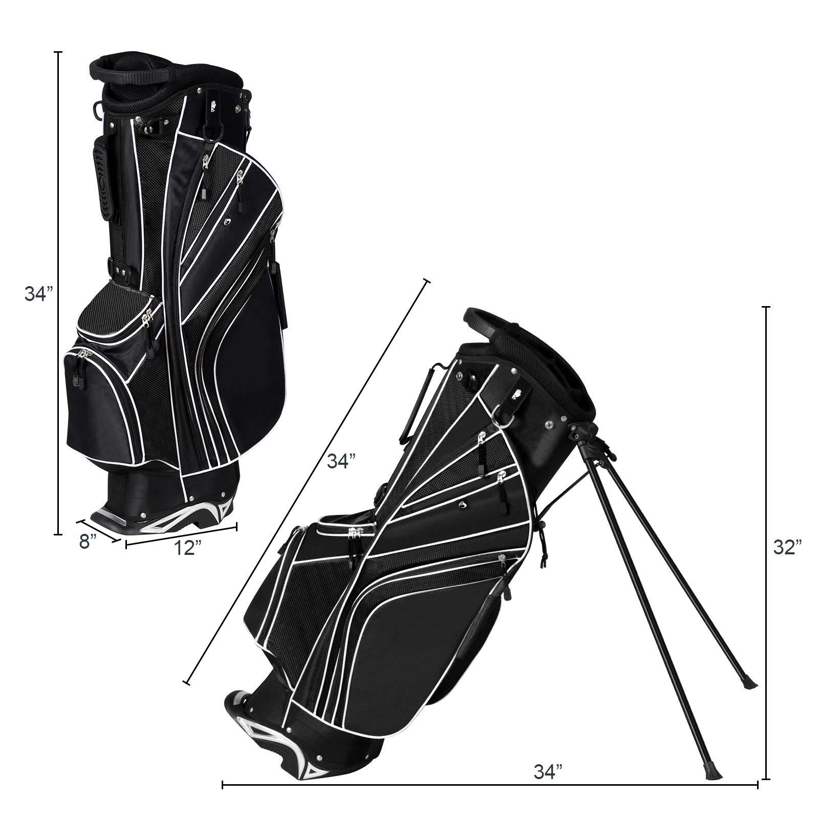 Tangkula Tangkula Golf Stand Bag with 6 Way Top Dividers, Lightweight Golf Bag with Adjustable Dual Strap & 8 Pockets, Waterproof Rain Hood, Portable for Men Women