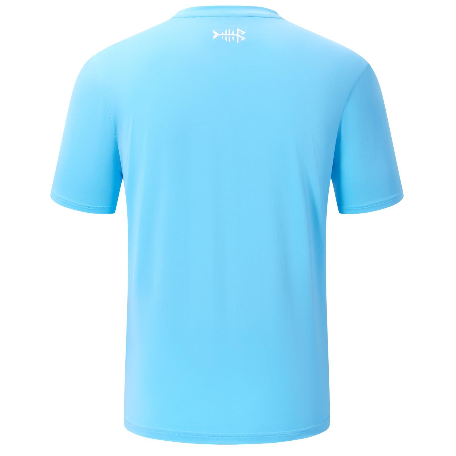 BASSDASH BASSDASH Mens UPF 50+ Short Sleeve Fishing Shirts Performance Cooling UV Sun Protection Hiking T-Shirts Sky Blue