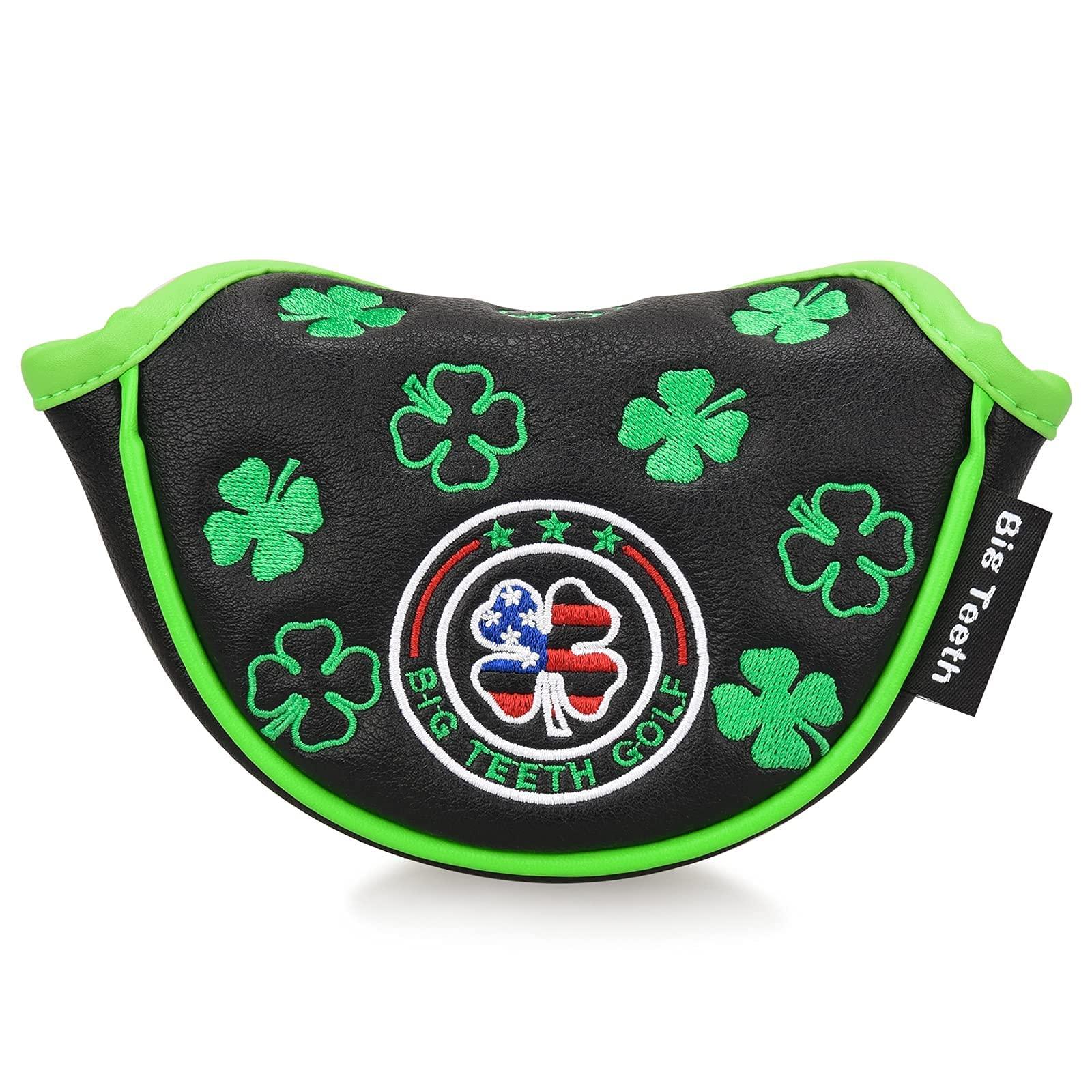 BIG TEETH Golf Putter Cover Half Mallet Mini Small Golf Headcover Club Head Protector Magnetic Closure Leather for Scotty Cameron Taylormade Odyssey (Black Clover)