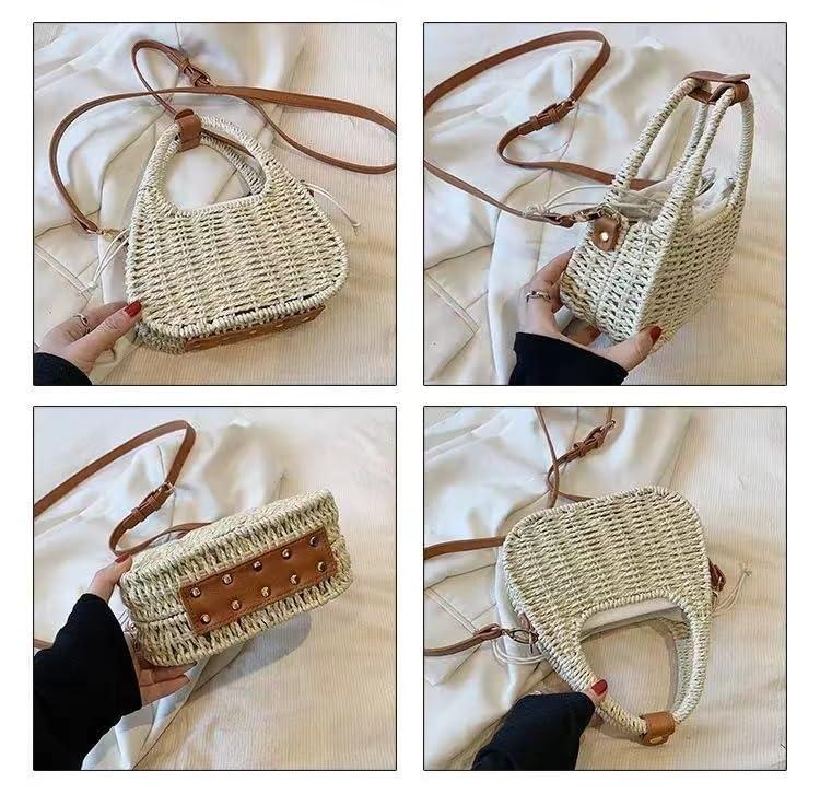 CHINDREE CHINDREE Small Straw Purses for Women Woven Handbags Handmade Straw Crossbody Beach Bag Square Boho Clutch Bag(Khaki)