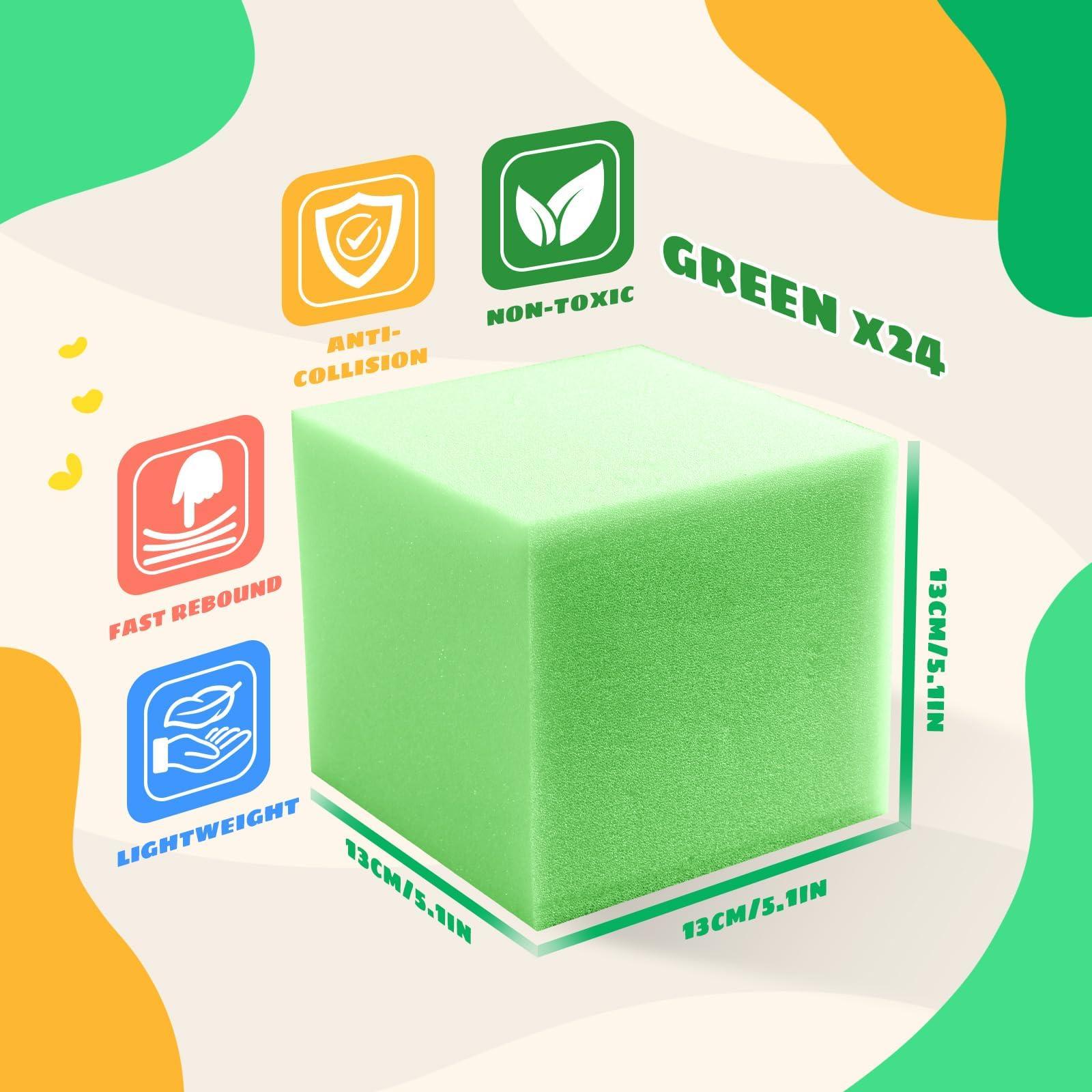 TAYUQEE TAYUQEE Foam Pit Cubes, 24 PCS 5 Inches Gymnastics Foam Blocks Trampoline Blocks, Multi-Sport Protective Padding for Freerunning, Trampoline, Parkour, Skate Parks & BMX - Green