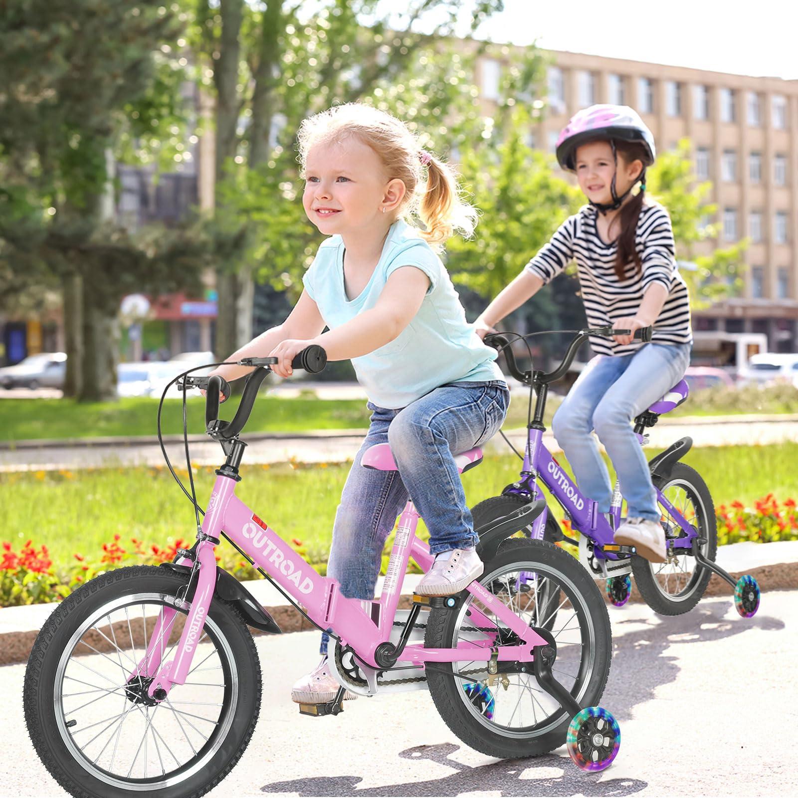 MarKnig MarKnig 18 Inch Folding Kids Bike for 6-9 yrs Old Boys and Girls, Freestyle Kids Bicycle with Dual Brakes & Flash Training Wheels, Toddler Bicycle for Beginners, Pink Girls Bike