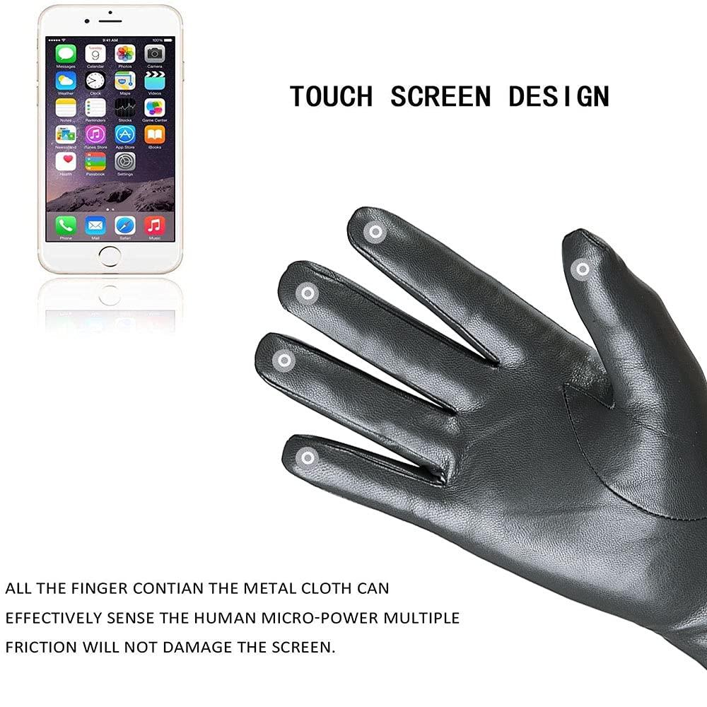 REDESS REDESS Winter Leather Gloves for Women, Wool Fleece Lined Warm Gloves, Touchscreen Texting Thick Thermal Snow Driving Gloves
