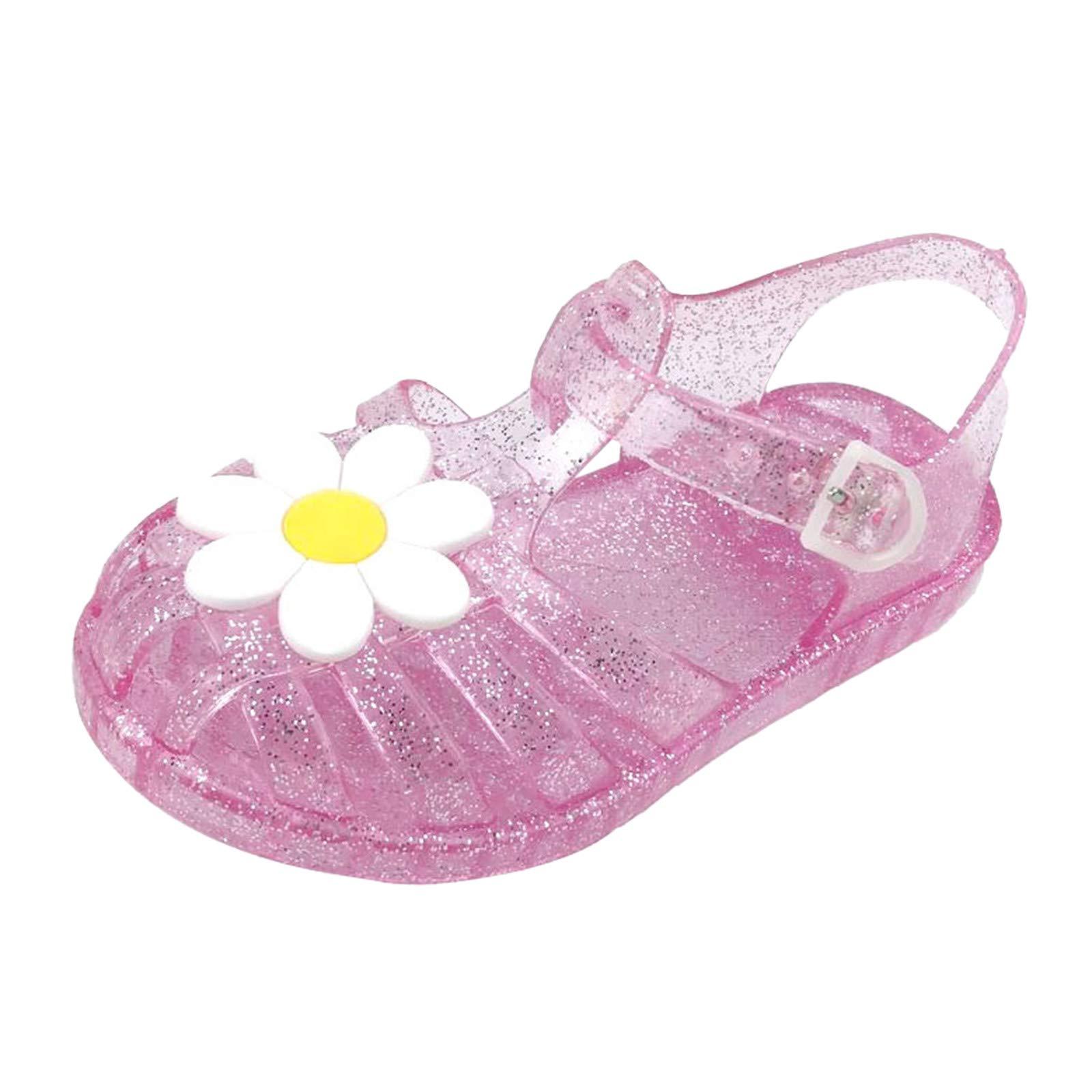 BILIKEYU BILIKEYU Toddler Girl Jelly Shoes Closed Toe Cutouts Strappy Transparent Fisherman Sandals Soft Rubber Sole Summer Beach Flat (Pink, 8.5-9Years)