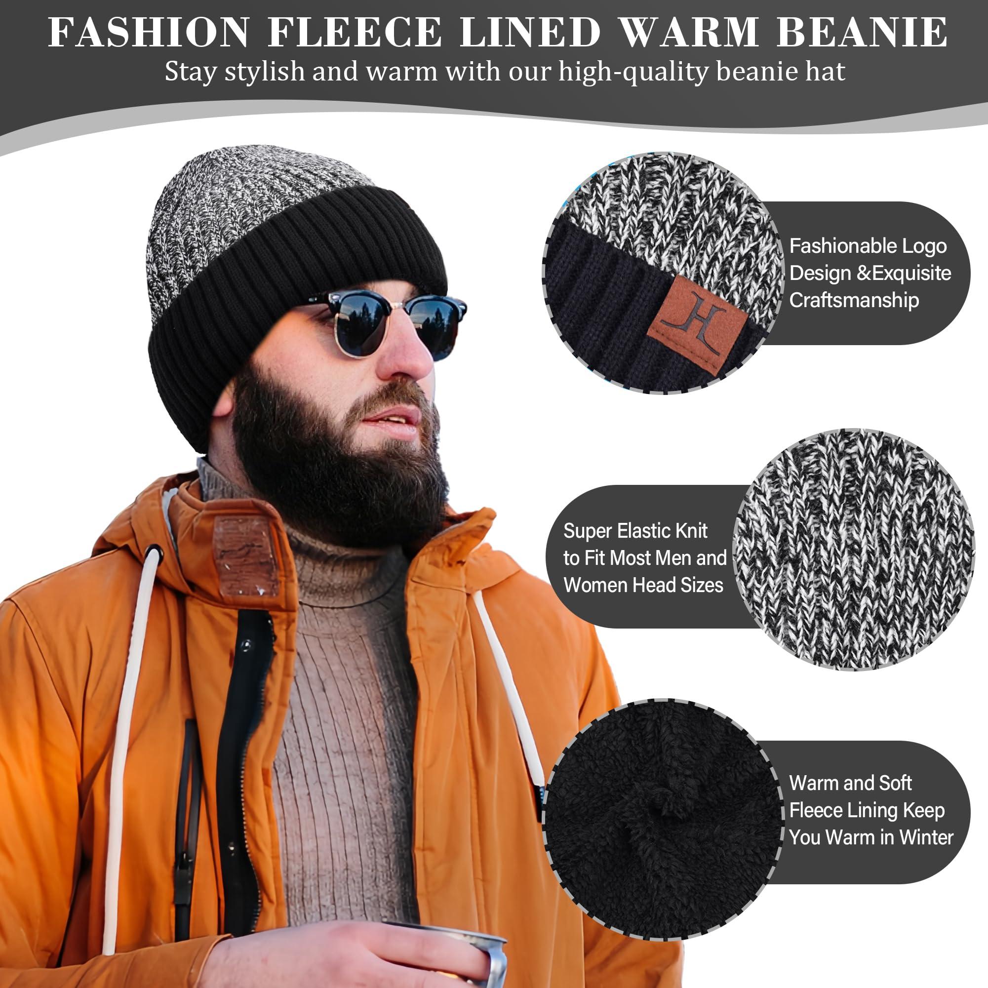 FZ FANTASTIC ZONE FZ FANTASTIC ZONE Mens Winter Knit Hat Beanie Long Neck Scarf Touchscreen Gloves Set Fleece Skull Caps Gifts for Men Women