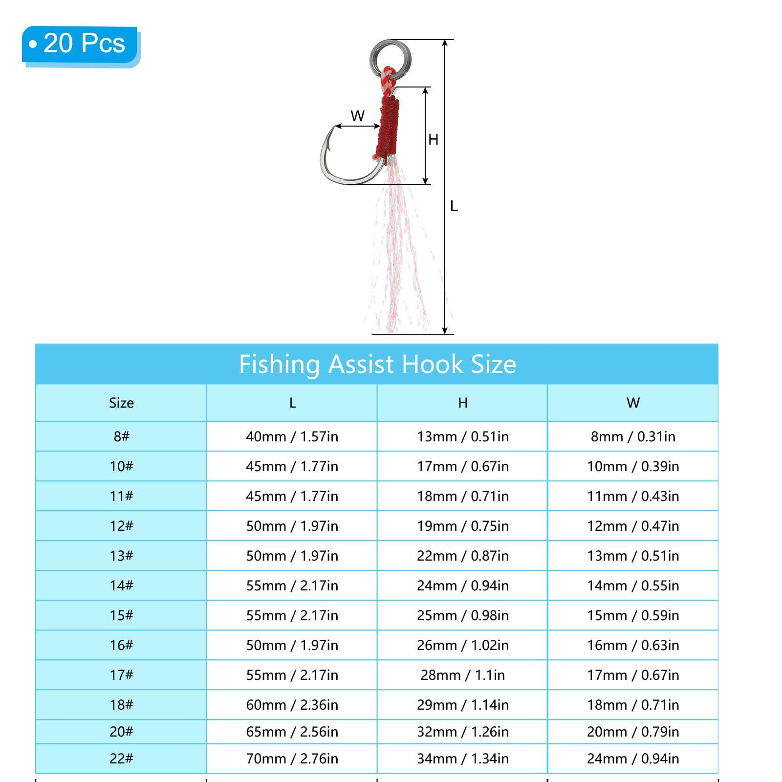 PATIKIL PATIKIL Fishing Assist Hooks Kit, 20 Pcs Glow Jigging Hook Slow Fast Fall Jigs Fishing Hooks for Vertical Jigging Lures, Green (15#,2.2"x0.59")