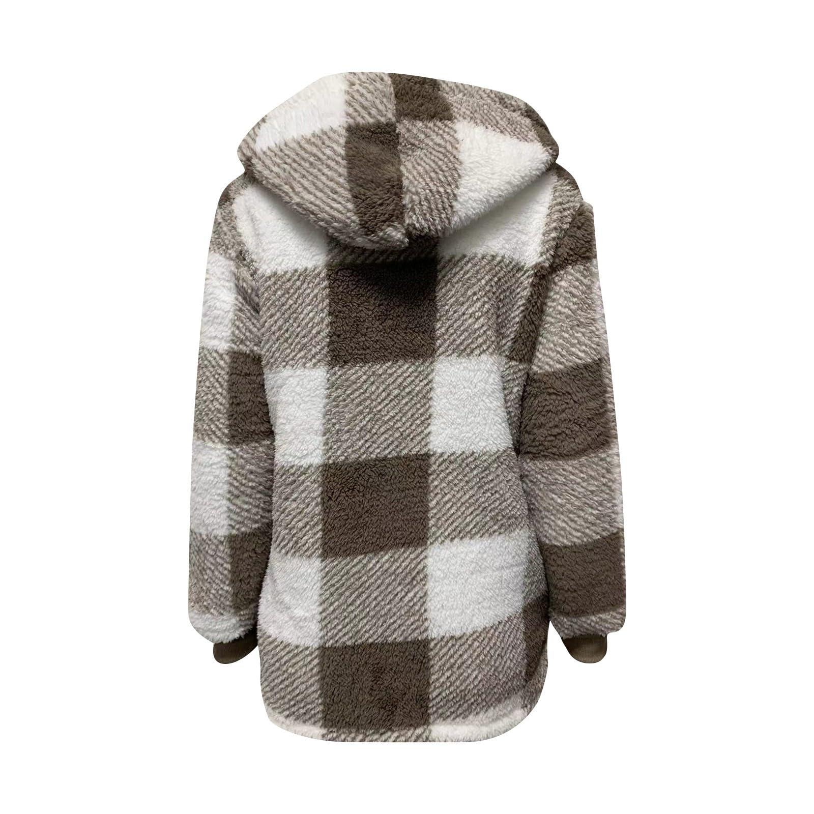 NineFit Basics Plus Size Sherpa Jacket Women Soft Flannel Fuzzy Plaid Zip Up Hoodie Warm Fleece Loose Fit Plush Oversized Faux Fur Coat Casual Comfy Sherpa Lined Fluffy