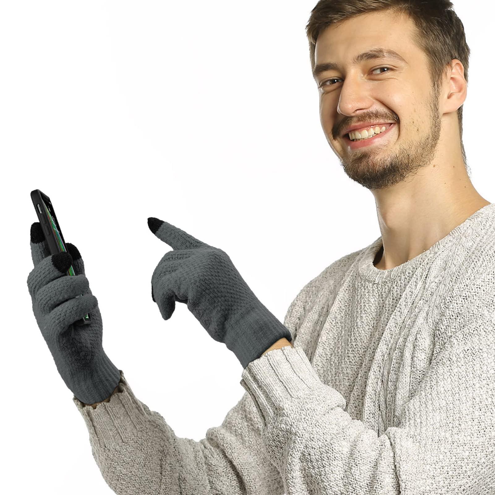 ViGrace ViGrace Winter Warm Touchscreen Gloves for Men and Women Touch Screen Fleece Lined Knit Anti-Slip Wool Glove (Gray, Large)