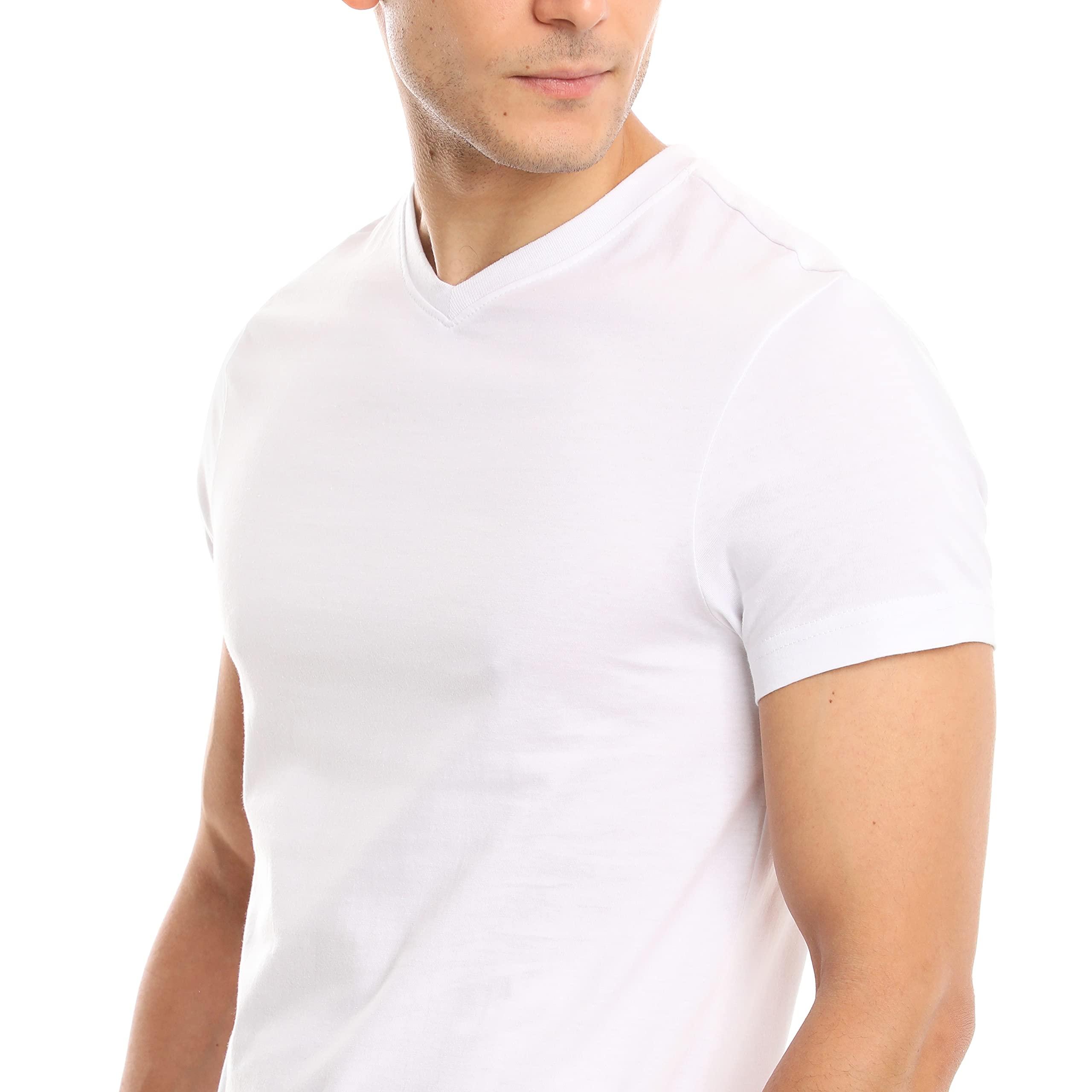 Cleocotton Mens Cotton V-Neck T-Shirt, White Undershirt (6 Pack), XL