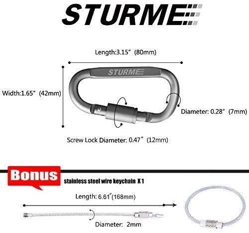 STURME STURME Carabiner Clip Aluminum D-Ring Locking Durable Strong and Light Large Carabiners Clip Set for Outdoor Camping Screw Gate Lock Hooks Spring Link Improved Design Pack (9 Pack)