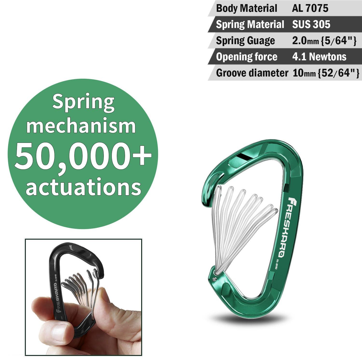 FresKaro FresKaro Wire gate Carabiner Clips, 15kN WireGate Caribeener Heavy Duty, Caribeaner Spring Snap Hooks, D ring, Strong, Lightweight, 4Pack for Keychain, Key, Gym, Outdoor Camping, Medium Size, Green