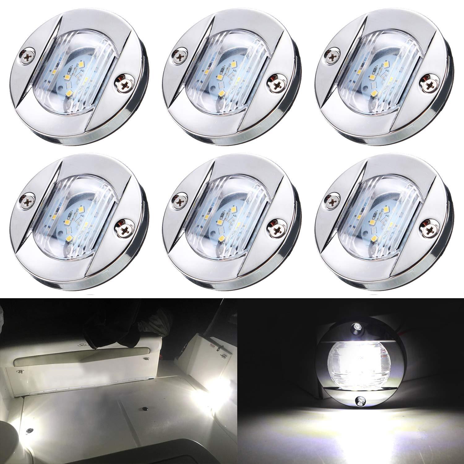 KEING 6 Pcs Marine Boat LED Cabin Deck Courtesy Light Stern Transom Lights 12V White for Boating Kayak Yacht, Dinghy, Sailboat, Pontoons, Navigation Vessels, Freighters, Hovercrafts, Hunting & Fishing