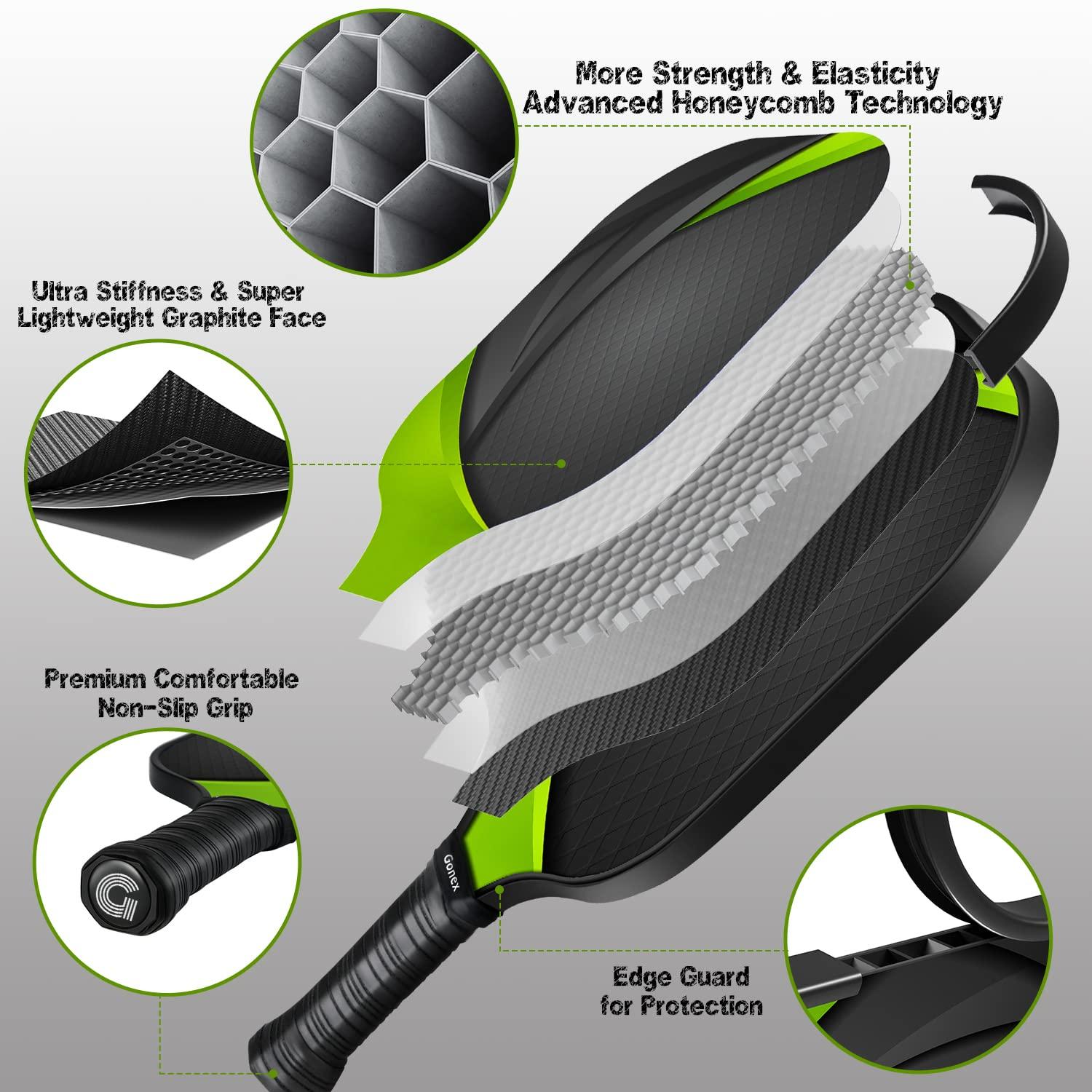 Gonex Gonex Pickleball Paddles, USAPA Approved Graphite Pickleball Set of 6 Paddles with 8 Balls, 2 Portable Carry Bags