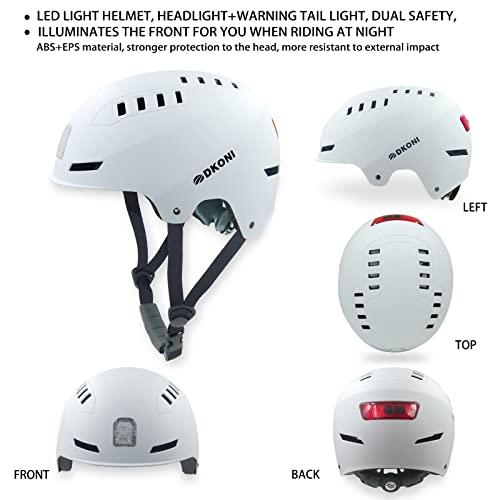 DKONI DKONI Bike Helmet with LED Lights Bicycle Helmets USB Rechargeable Front & Back LED Light Adult Cycling Helmet for Urban Commuter (Small, White)