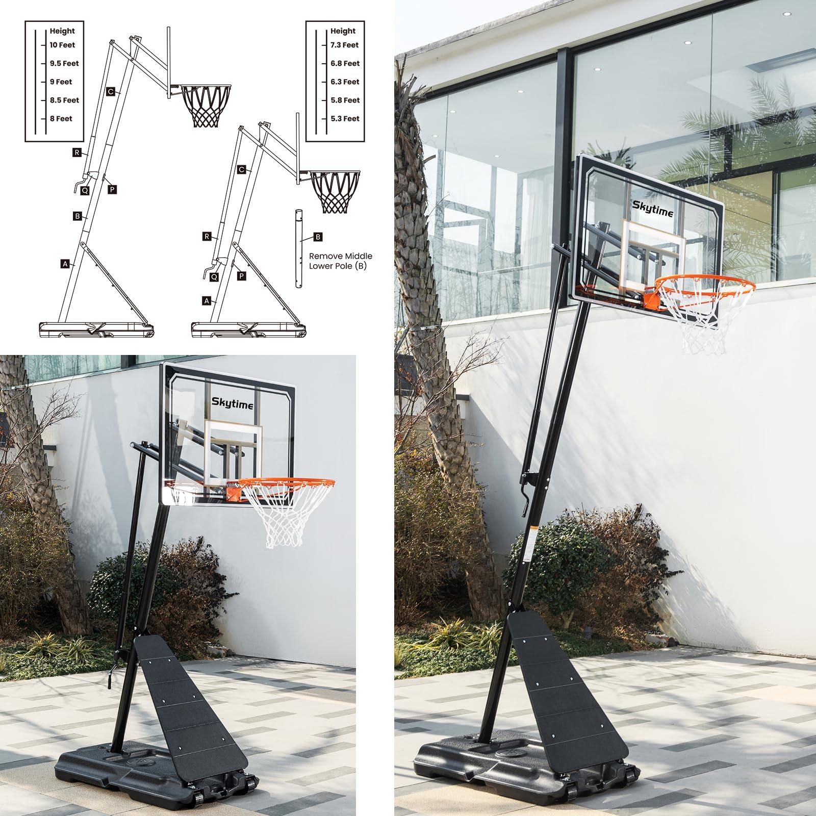 Skytime Skytime Basketball Hoop,Portable Basketball Hoop Outdoor with Shatterproof 44in PC Backboard,5.3-10ft Height Stepless Regulation Basketball Goal System with Rebound PlateBlack