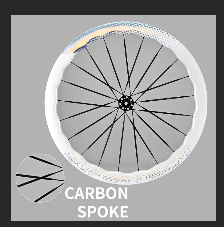 Superteam SUPERTEAM Carbon Disc Wheelset Tubeless with Carbon Spokes Ratchet Wheel 700C 50mm White (FIT for SRAM 12SPEED, THUR AXLE 12 * 100-12 * 142MM)