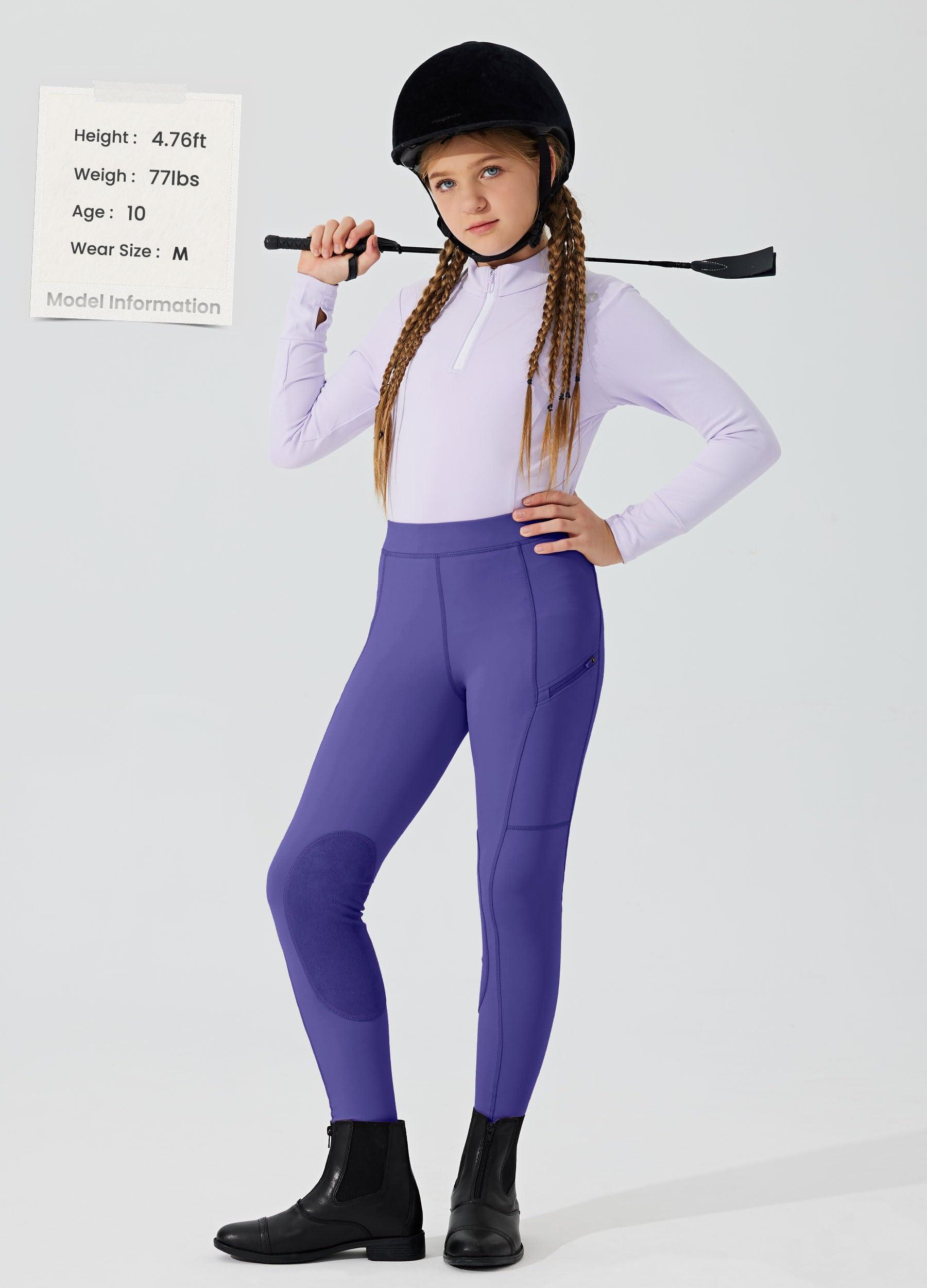 Willit Willit Girls Horse Riding Pants Tights Kids Equestrian Breeches Knee-Patch Youth Schooling Tights Zipper Pockets Purple XS