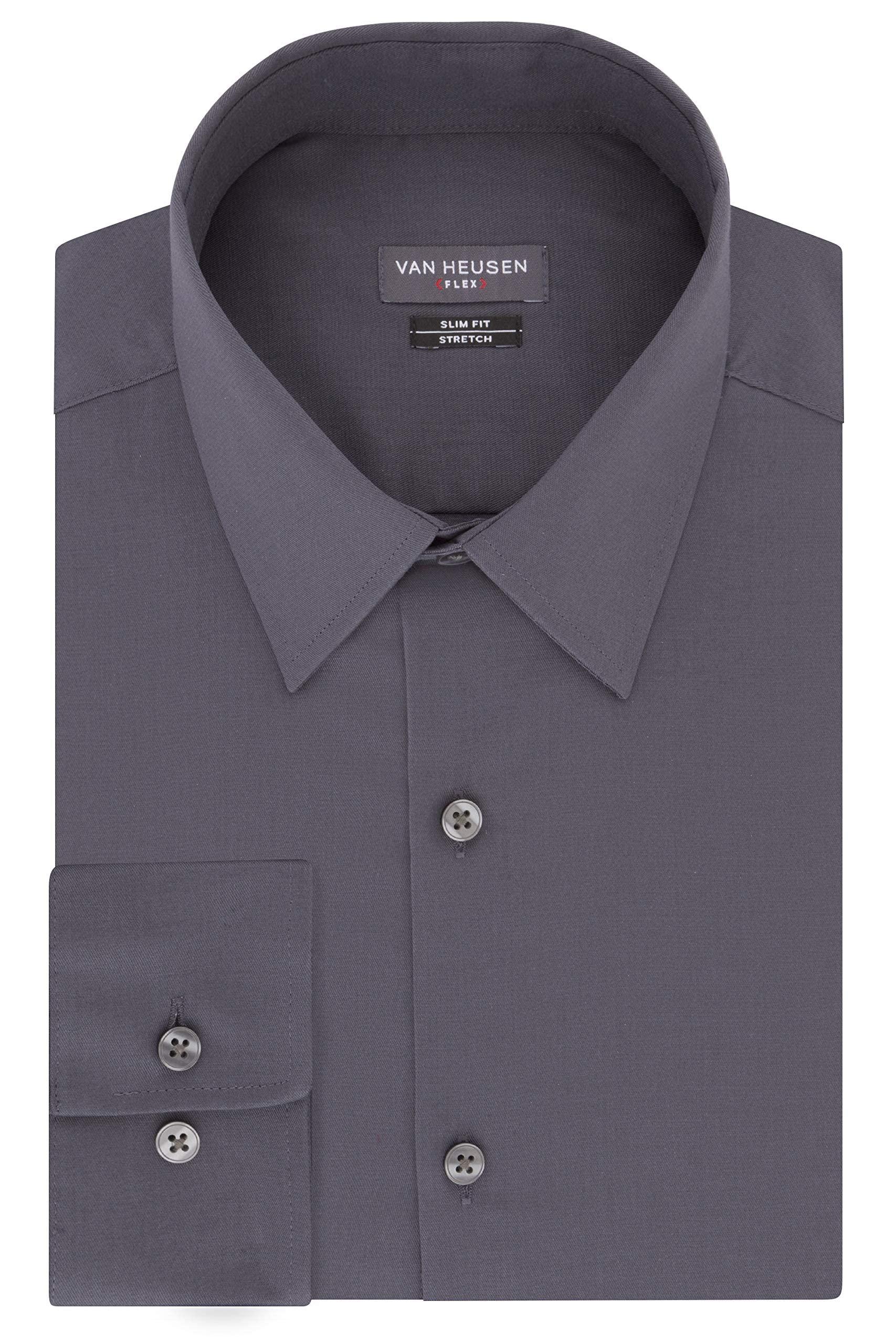 Van Heusen Van Heusen Men's Flex Collar Slim Fit Stretch Dress Shirt, Charcoal, 18.5" Neck 36"-37" Sleeve