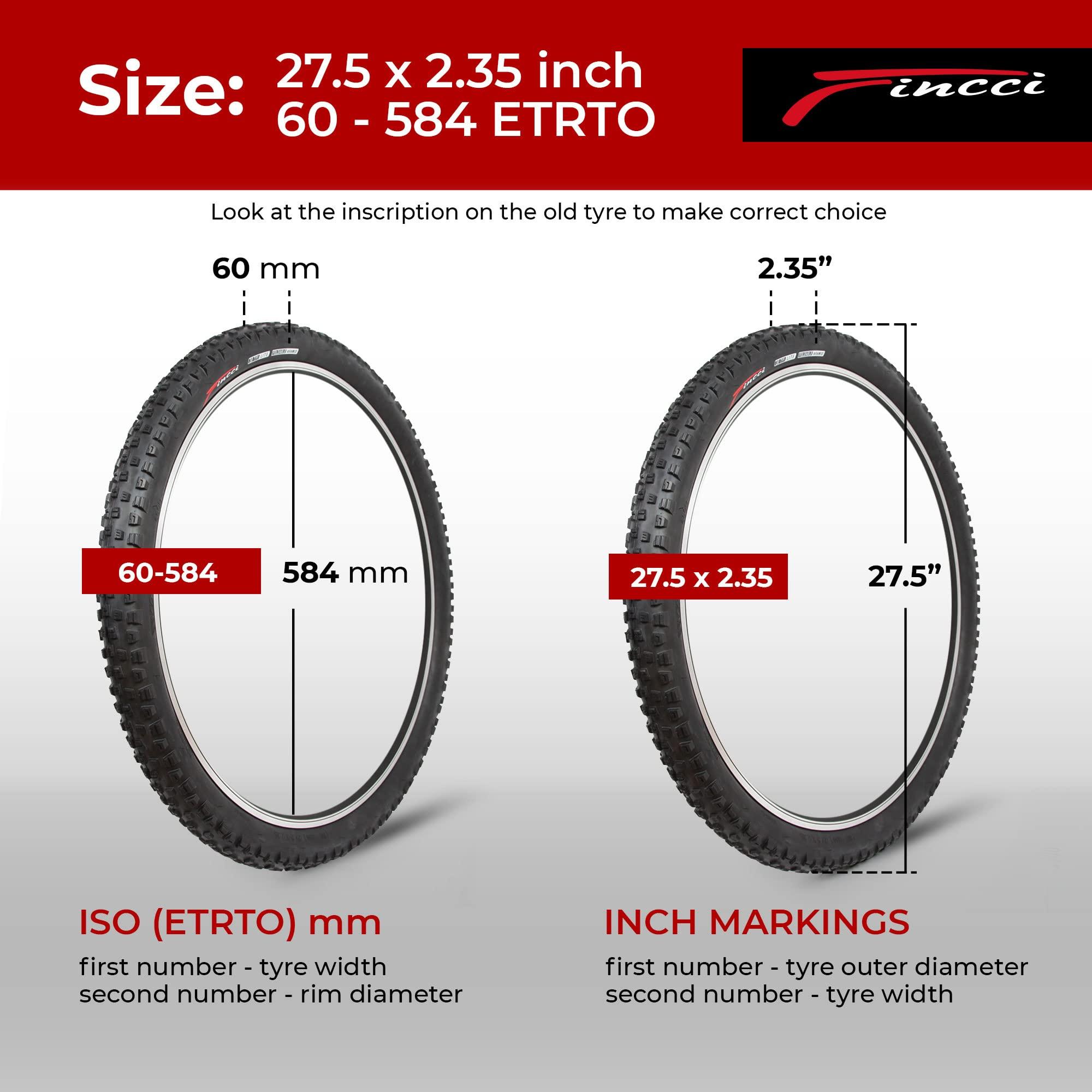 Fincci Fincci Maori Pair 27.5 x 2.35 Foldable Mountain Bike Tire 60-584 60 TPI with Nylon Protection for Mountain Enduro MTB Hybrid Bicycle - Pack of 2 27.5x2.35 Inch Tires