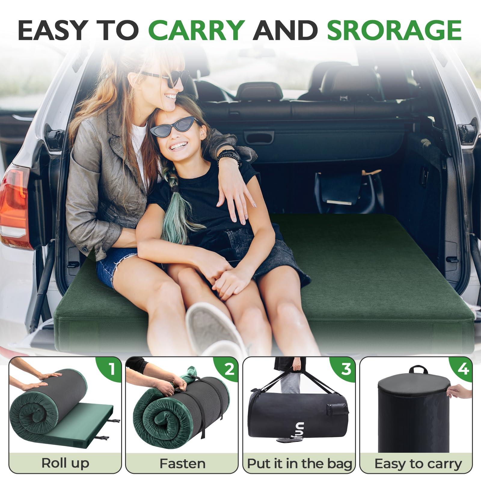 Kingfun Kingfun 3 Inch CertiPUR-US Memory Foam Camping Mattress, Waterproof Roll up Sleeping Pad for Adults, Comfortable Thick Floor Sleeping Mats for Car Truck Tent with Removable Travel Bag,Green