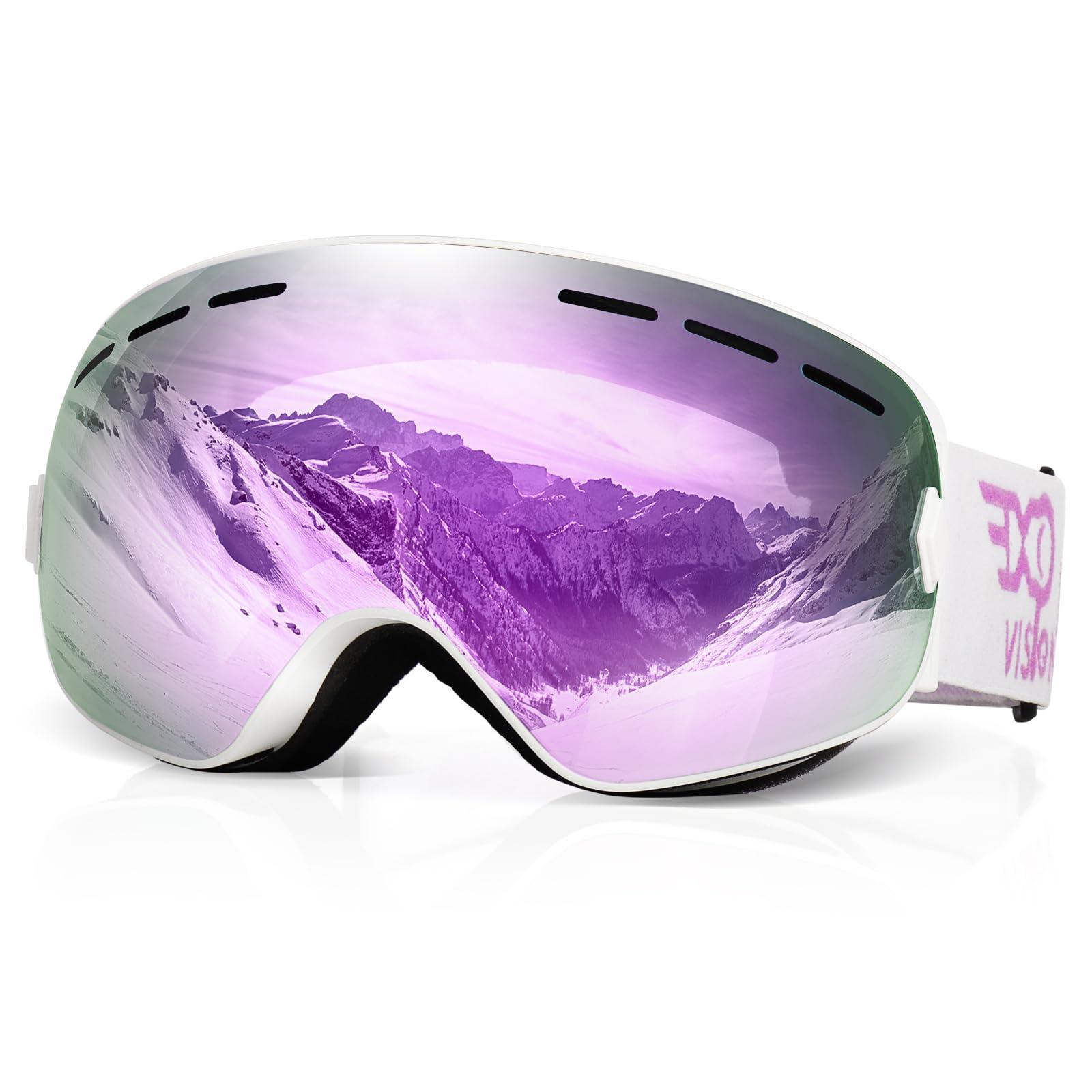 EXP VISION EXP VISION Snowboard Ski Goggles Men Women Youth, Anti Fog OTG Winter Snow Goggles Spherical Detachable Lens (Cherry)