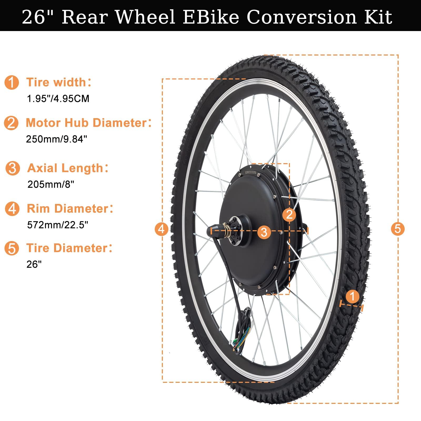 PEXMOR PEXMOR Electric Bike Conversion Kit, 48V 1000W 26\" Rear Wheel E-Bike Hub Motor Kit, Upgrade 3 Mode Controller w/PAS/LCD Display/Twist Throttle Ebike Bicycle Wheel Kit