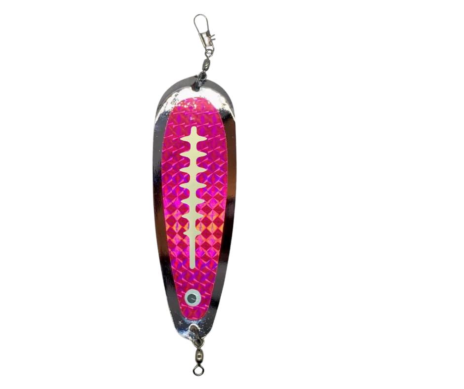 KOKOPROS KOKOPROS Kokanee Finished Salmon Hyper Glow Teardrop Fishing Flasher 5-1/2" - Chrome Pink Skeleton Design for Salmon Fishing