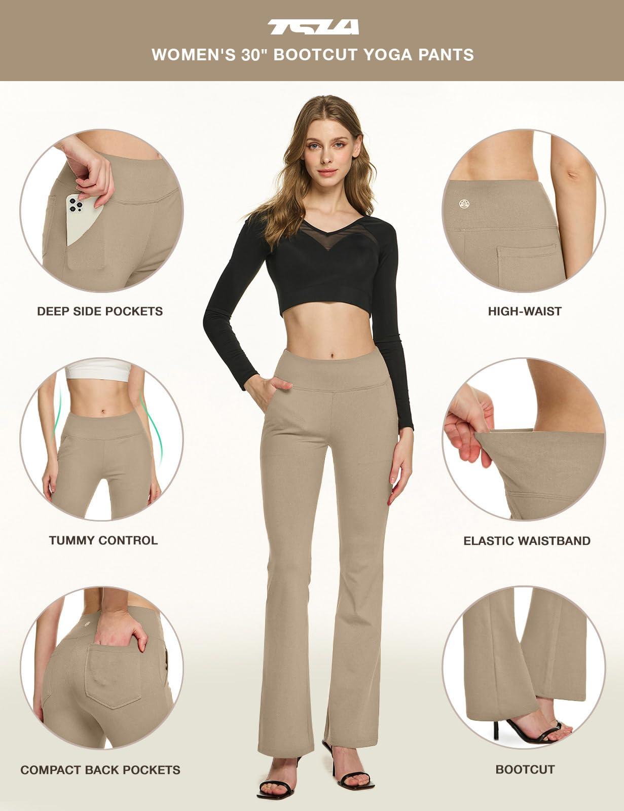 TSLA TSLA Women\'s Yoga & Dress Pants, Office Business Casual Work Slacks, Stretch Straight Leg/Bootcut Pants with 4 Pockets, Bootcut Khaki, Large