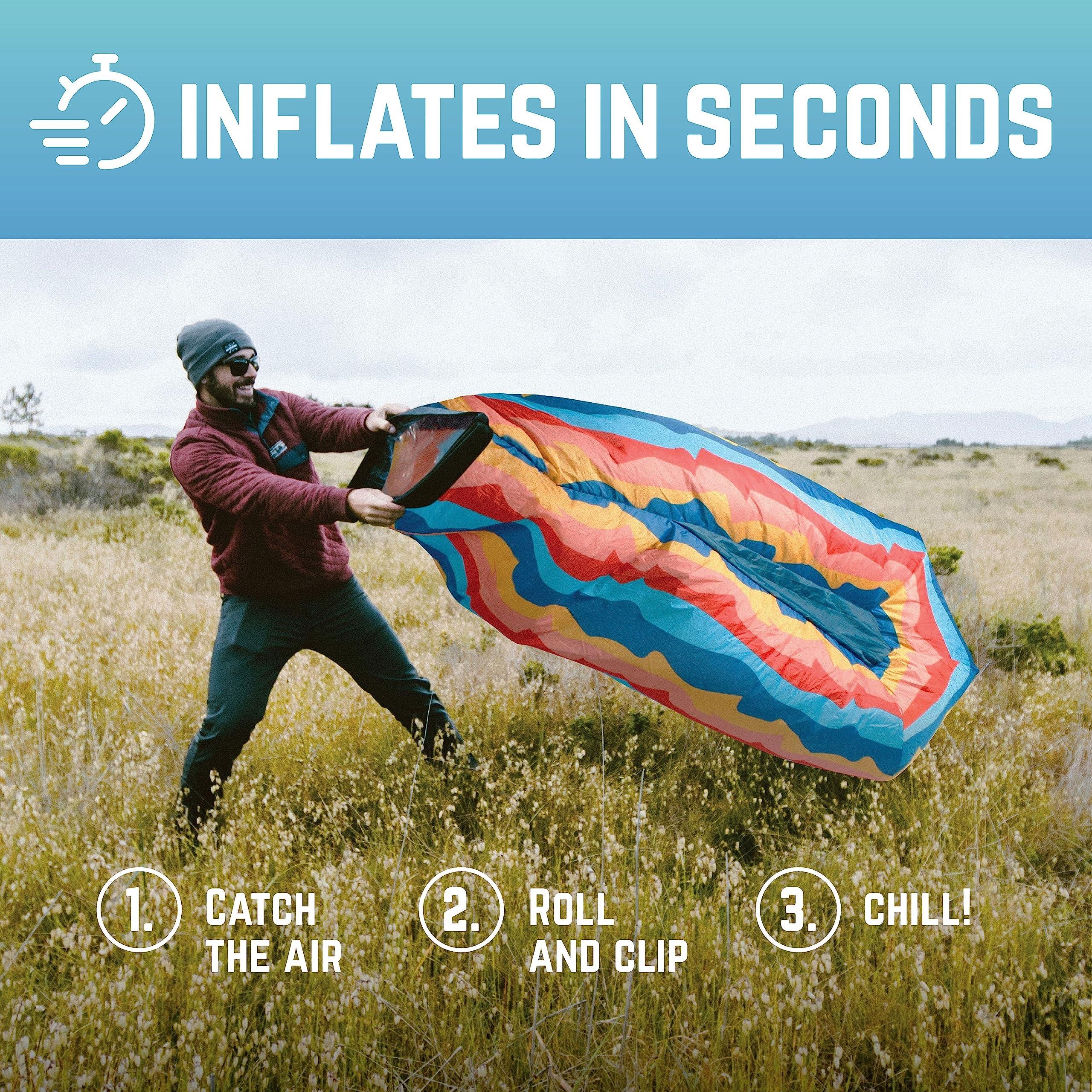 Chillbo Chillbo Shwaggins Inflatable Couch No-Pump Setup, Ripstop Polyester, Stability Pegs, Fun Prints, Portable Air Lounger for Beach, Camping, Festivals, and Tailgating - Desert Daydream