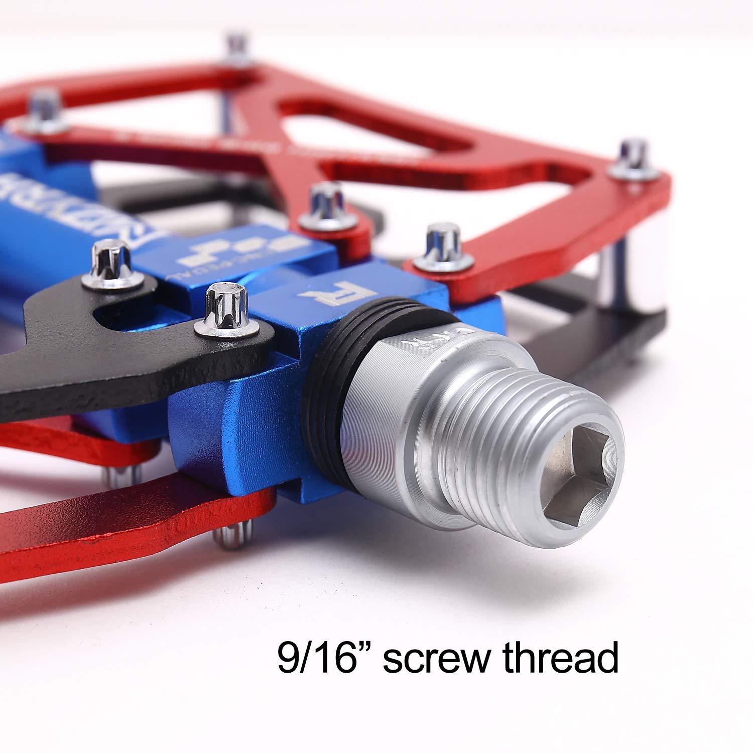 MZYRH MZYRH Mountain Bike Pedals, Ultra Strong Colorful CNC Machined 9/16" Cycling Sealed 3 Bearing Pedals(Red Blue Black 3 Bearings)