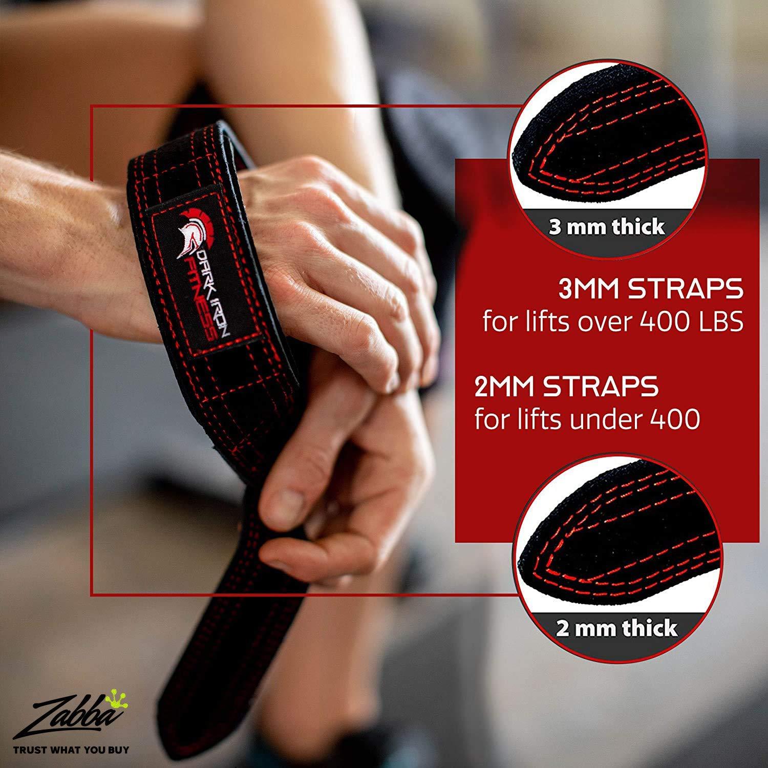 Dark Iron Fitness Dark Iron Fitness Weightlifting Leather Suede Lifting Wrist Straps Bundle for Men and Women Wraps Weight for a Heavy Powerlifting Grip Hooks with Padded Support