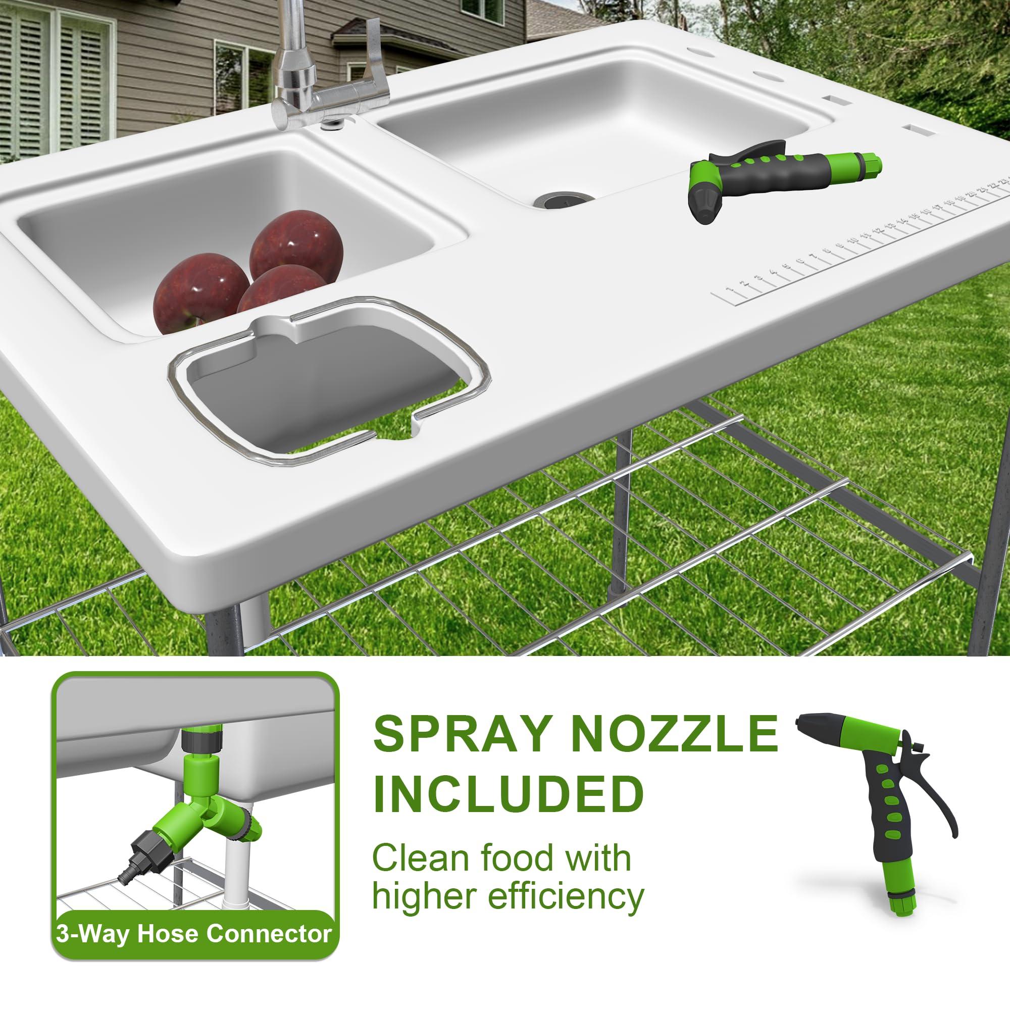 THUNDERBAY THUNDERBAY Portable Folding Fish Game Cleaning Camp Table Heavy Duty 40''Fillet Table with Double Sink and Faucet