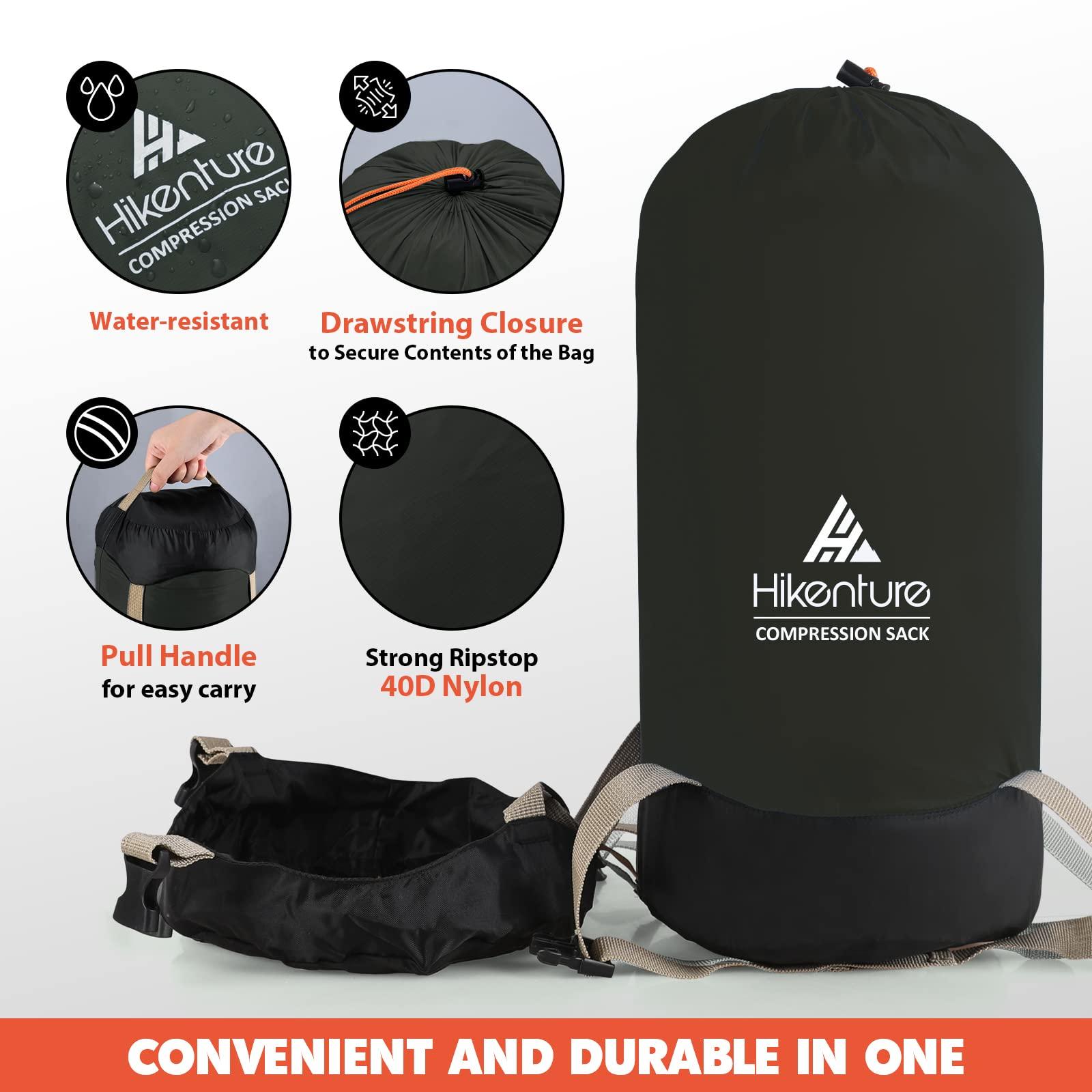 Hikenture Hikenture Compression Sack for Sleeping Bag, Upgrade Anti-Tear Nylon Sleeping Bag Stuff Sack, 10L/14L/20L/30L Water-Resistant Compression Bag, Storage Bag (Dark Green, 20L)
