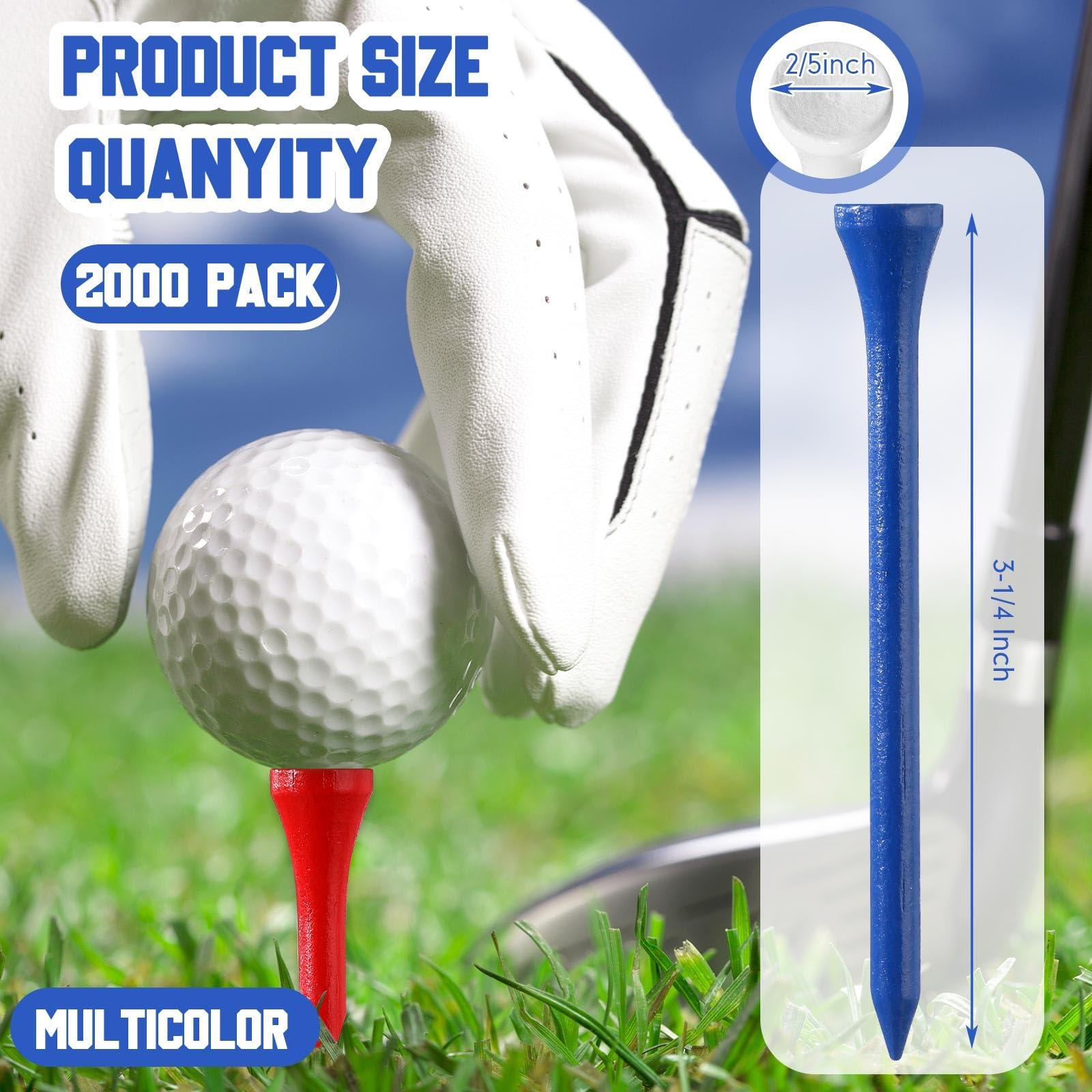 Mudder Mudder 2000 Pcs Bamboo Golf Tees Bulk Professional Golf Tees Reduce Friction Side Spin for Club Men Women Kids Accessories(Multicolor,3-1/4 Inch)