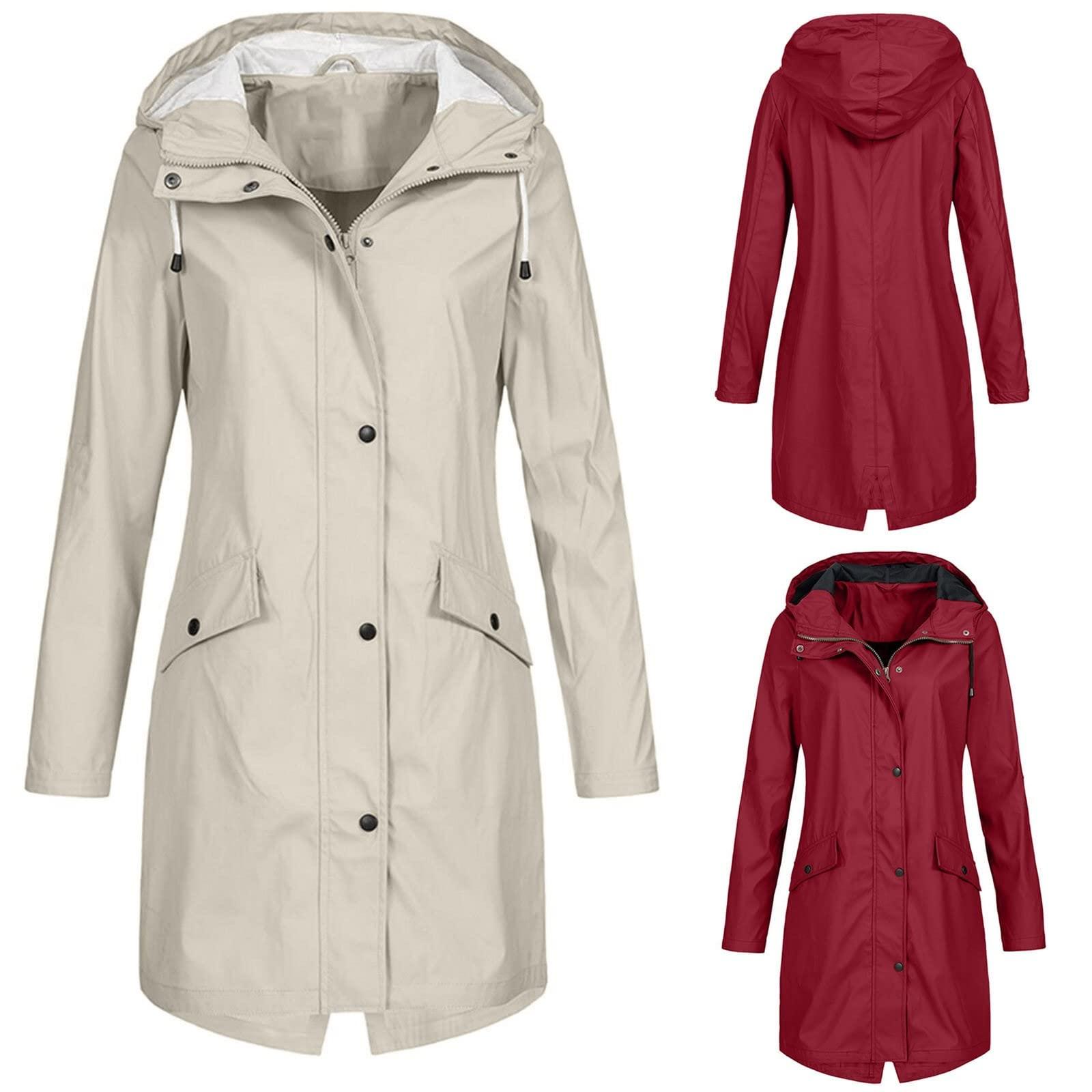 fartey Women\'s Windbreaker Jackets Womens Rain Jacket Waterproof Outdoor Rain Coats Lightweight Active Raincoat Windbreaker Long Hooded Trench Coat Prime Shopping Online