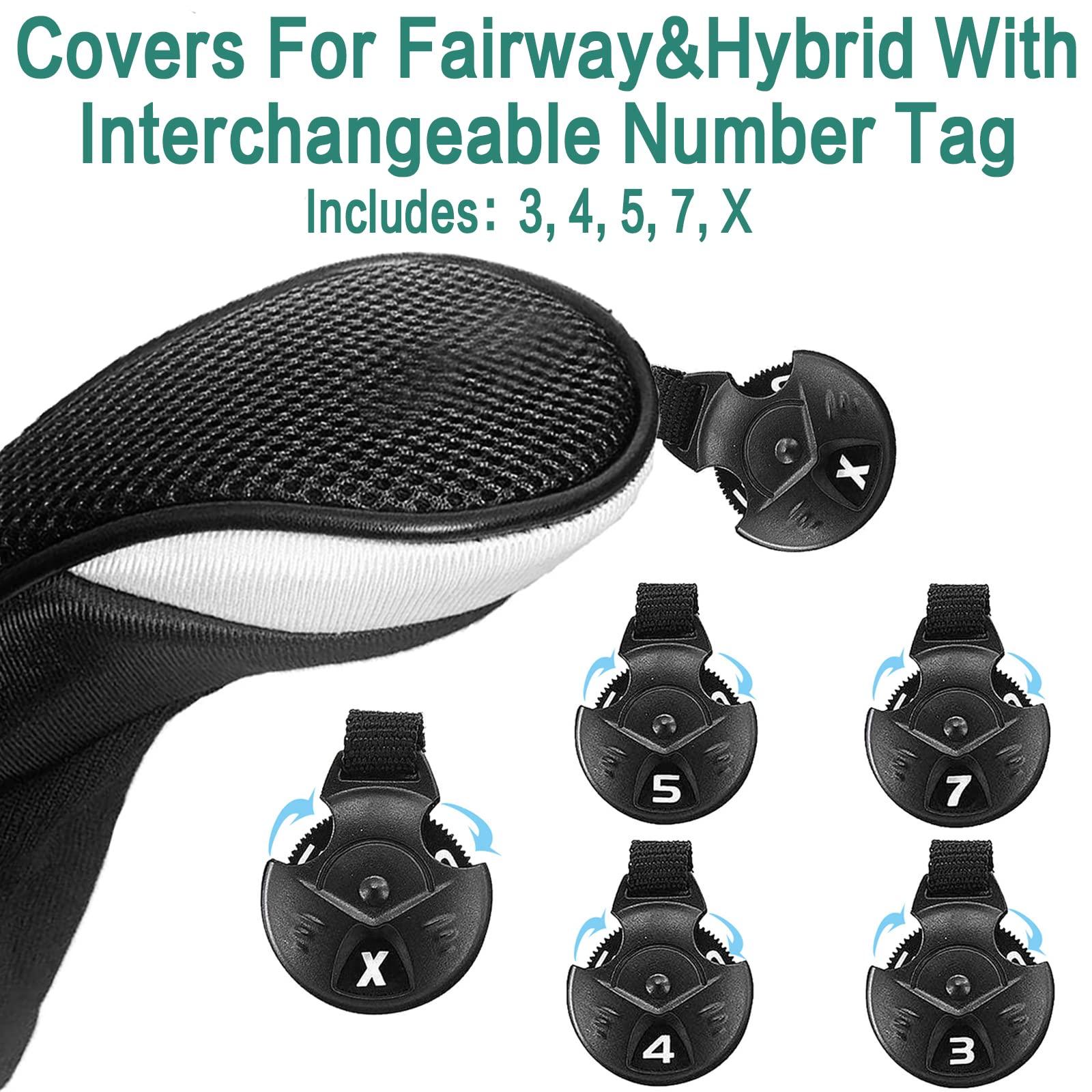 FINGER TEN FINGER TEN Golf Club Head Covers Woods Driver Fairway Hybrid 3/4/5 Set, Headcovers Men 1 3 5 7 X Interchangeable Number Tag, Fit All Wood Clubs (5 Pack-Black(1D+2F+2H))