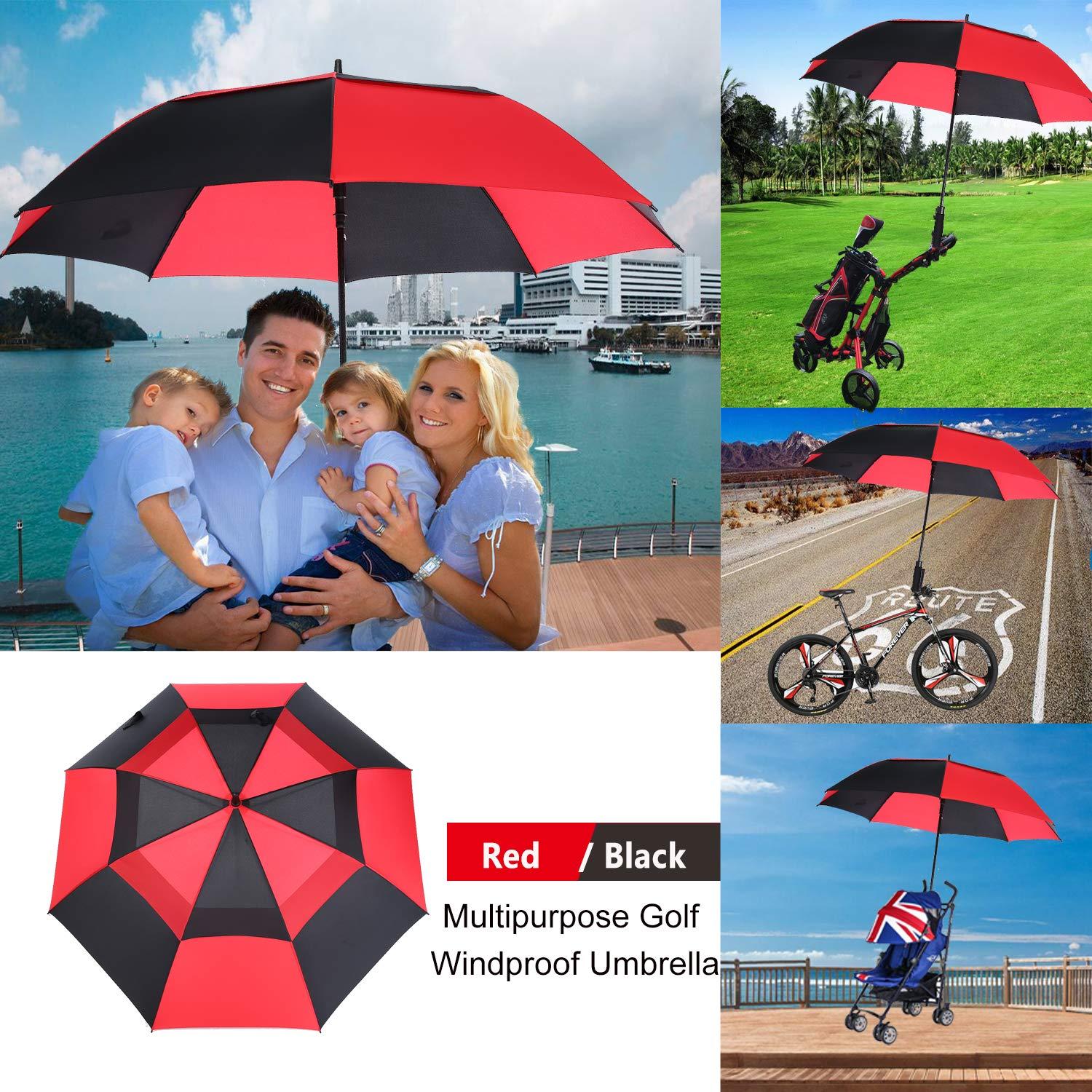 MRTLLOA MRTLLOA Automatic Open Golf Umbrella, Extra-Large Oversized Double Canopy Vented Windproof Waterproof Stick Rain Golf Umbrellas for Men and Women(Red Black/62 in)