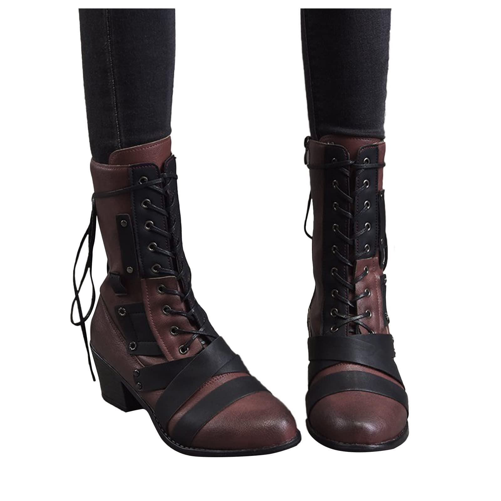 Bcshiye Bcshiye Women\'s Booties Pointed Toe Fashion Slip On Ankle Boots Mid Heel Mid Calf Boots Warm Outdoor Western Shoes