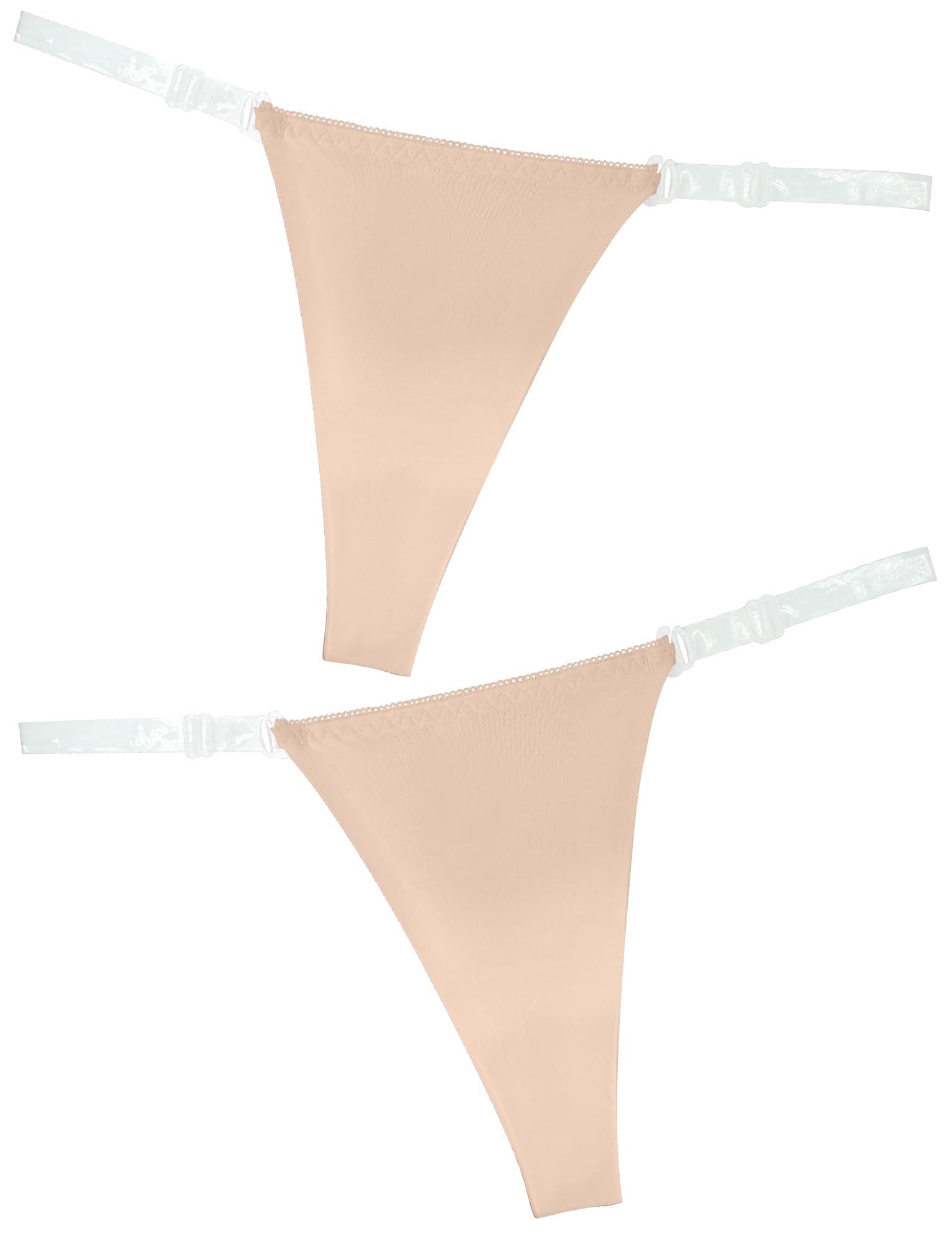 SEAUR Nude Thongs for Women Clear Straps Thong T-Back invisible underwear G String Thongs Briefs Low Rise 3 Pack Black M