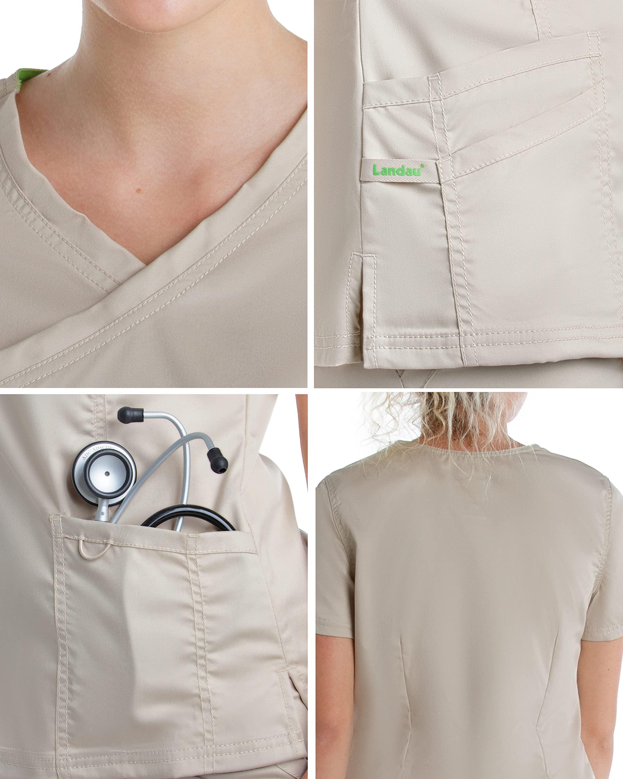 Landau Landau Proflex Tailored Fit Stretch 3-Pocket Mock Wrap Scrub Top for Women 4161 Black