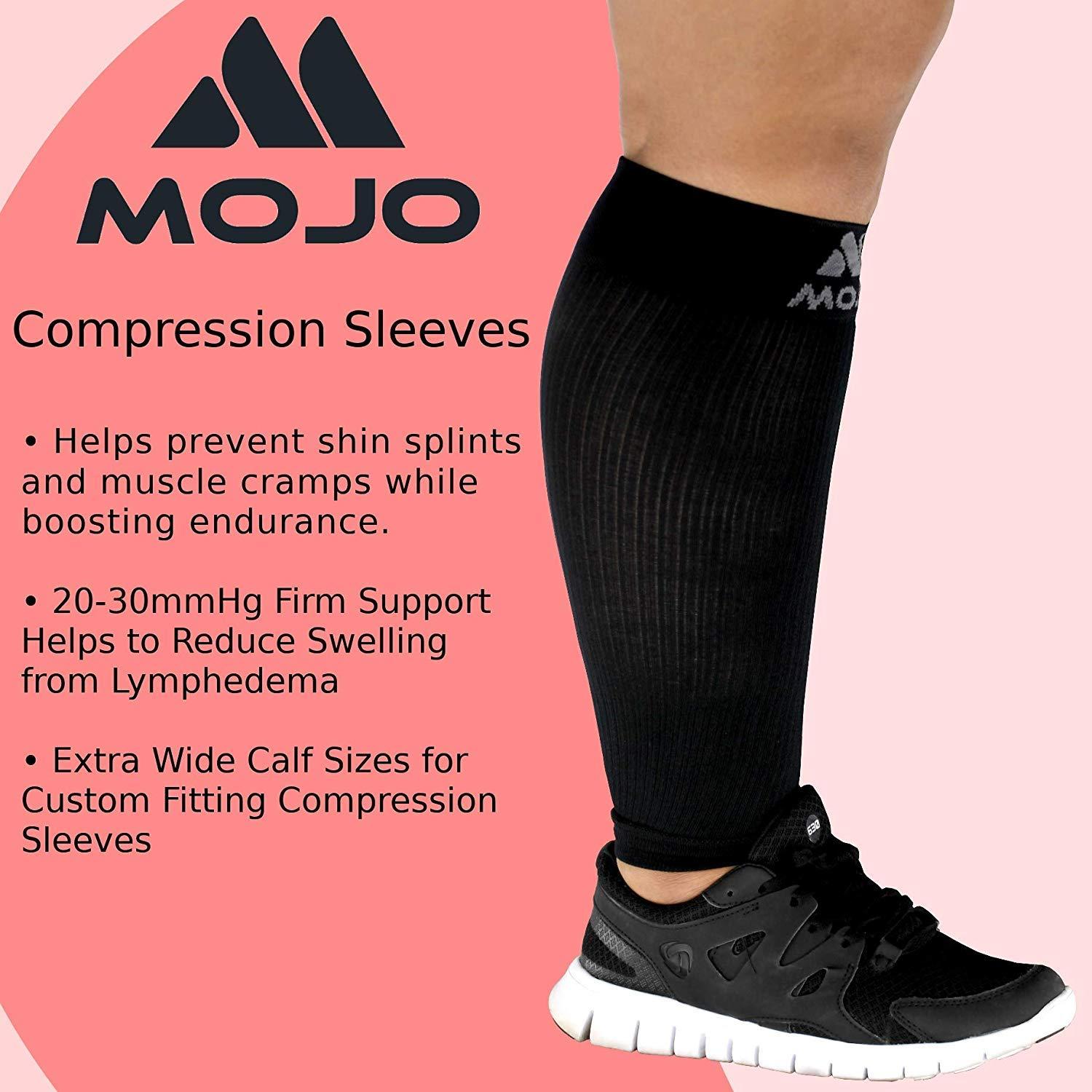 Mojo Compression Socks Mojo Compression Sleeve for Women and Men 20-30mmHg Plus Size - Men and Womens Footless Compression Socks for Travel, Airplane, Sports - Black, 6X-Large - A604