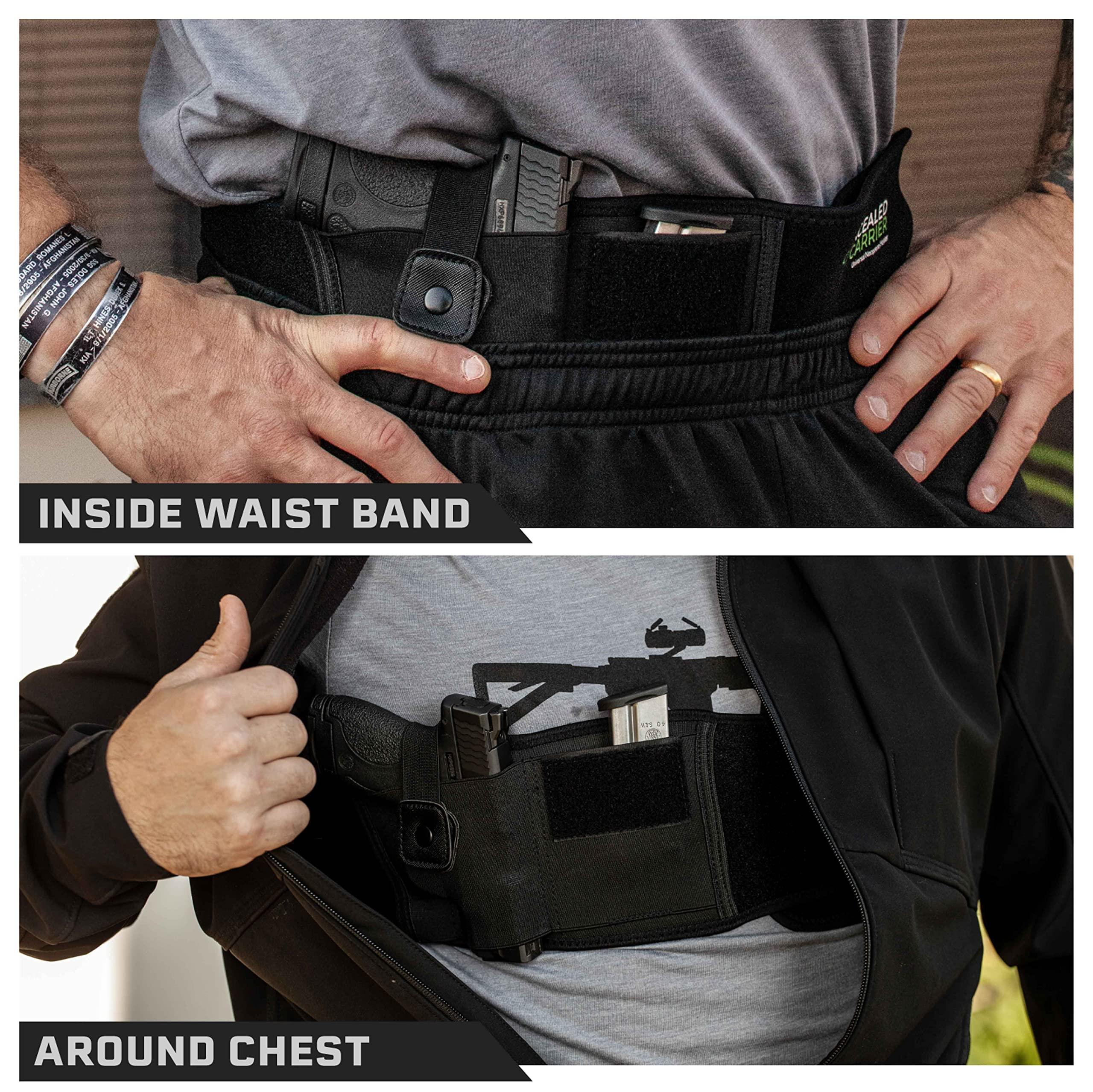 Concealed Carrier XL Belly Band Holster for Concealed Carry Up to 54" | Combat Veteran Owned Company |IWB Holster | Waist Band Handgun Carrying System | Hand Gun Elastic Holder for Pistols (XL Left-Handed)